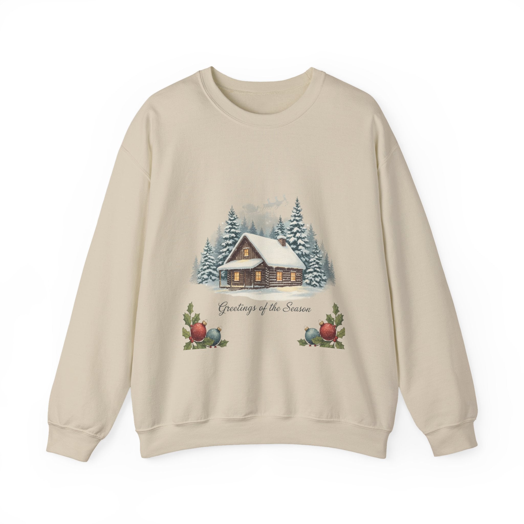 Vintage Christmas Postcard Cabin Sweatshirt | retro holiday card design, sepia holiday