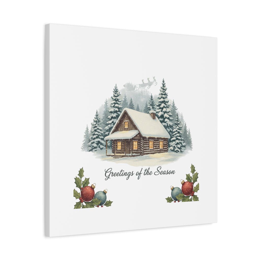Vintage Christmas Postcard Cabin Canvas | Retro Holiday Card Design