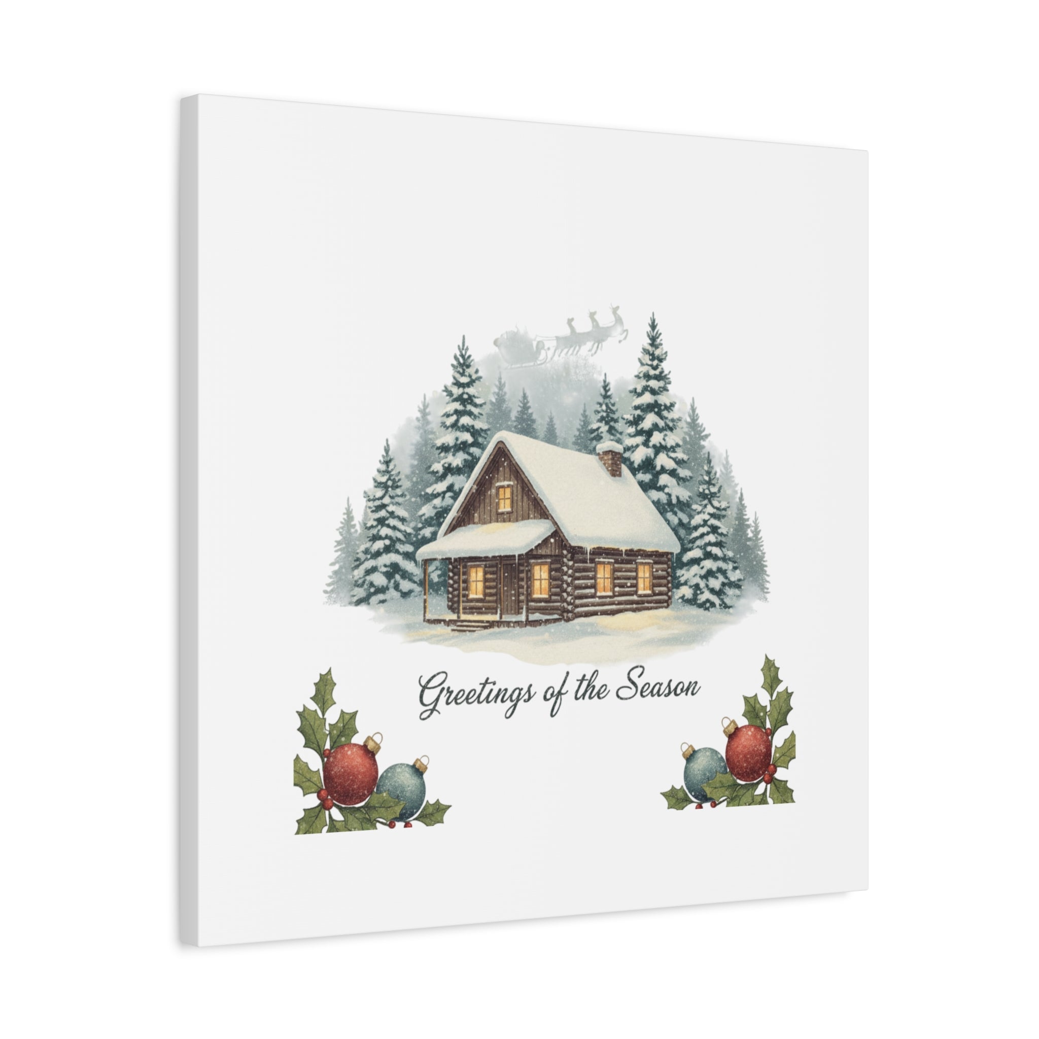 Vintage Christmas Postcard Cabin Canvas | Retro Holiday Card Design