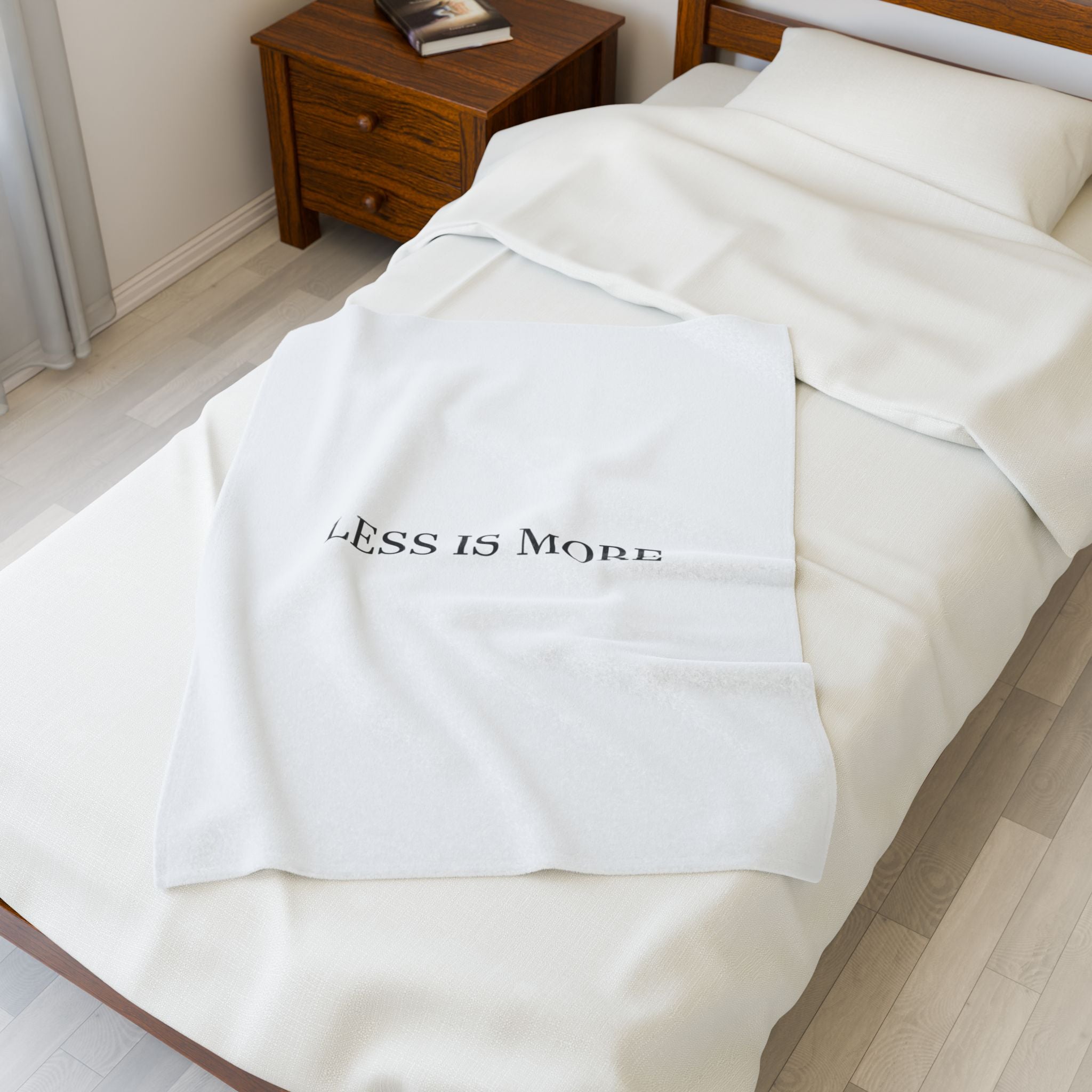 LESS IS MORE Velveteen Blanket | Minimal Serif Typography, Neutral Cozy Throw