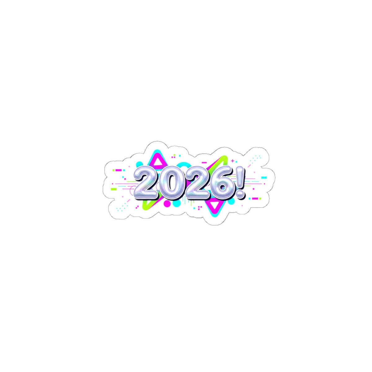 2026 Chrome Bubble Text Sticker | Y2K Cyber Holo, Retro Tech