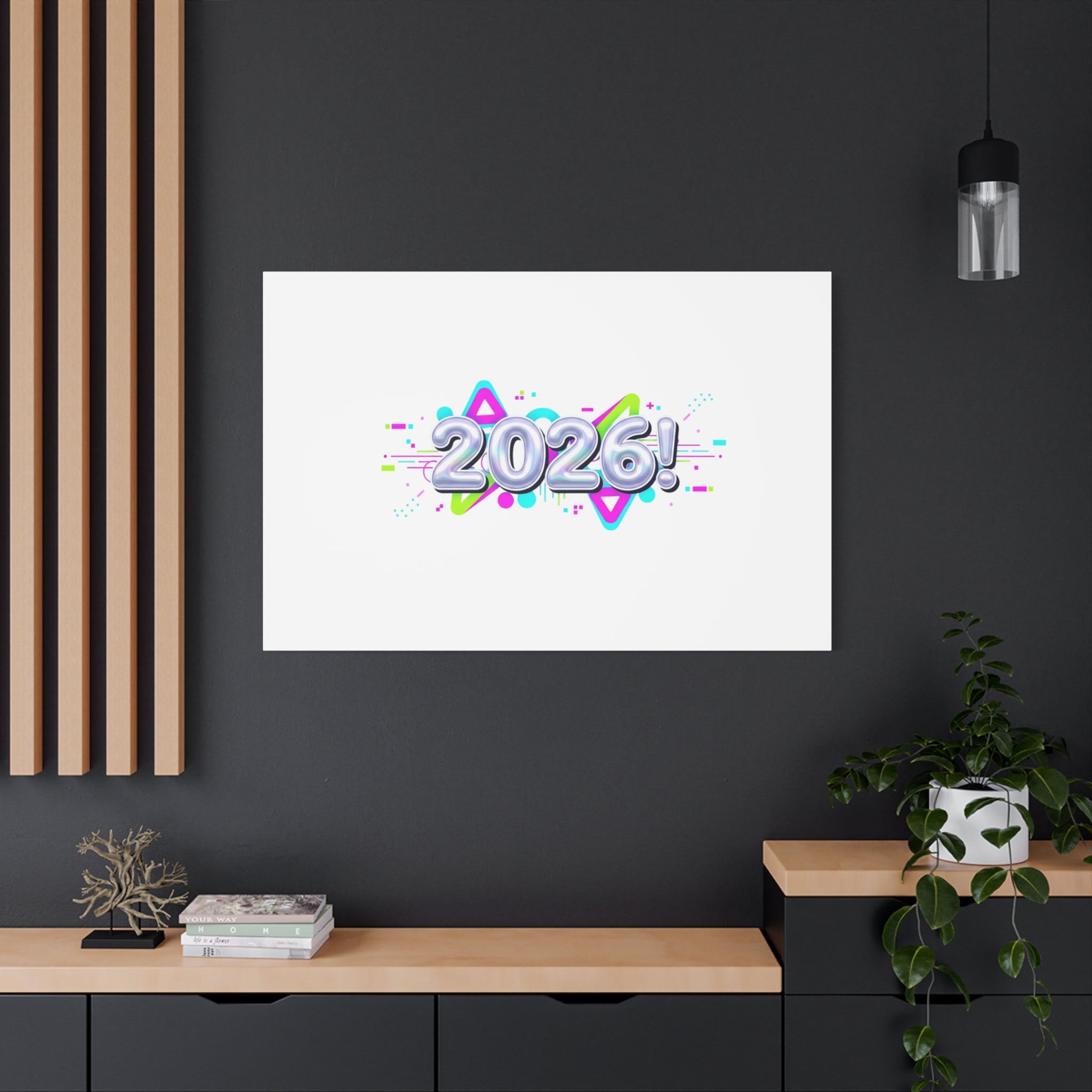 2026 Chrome Bubble Text Canvas | Y2K Cyber Holo, Retro Tech Print