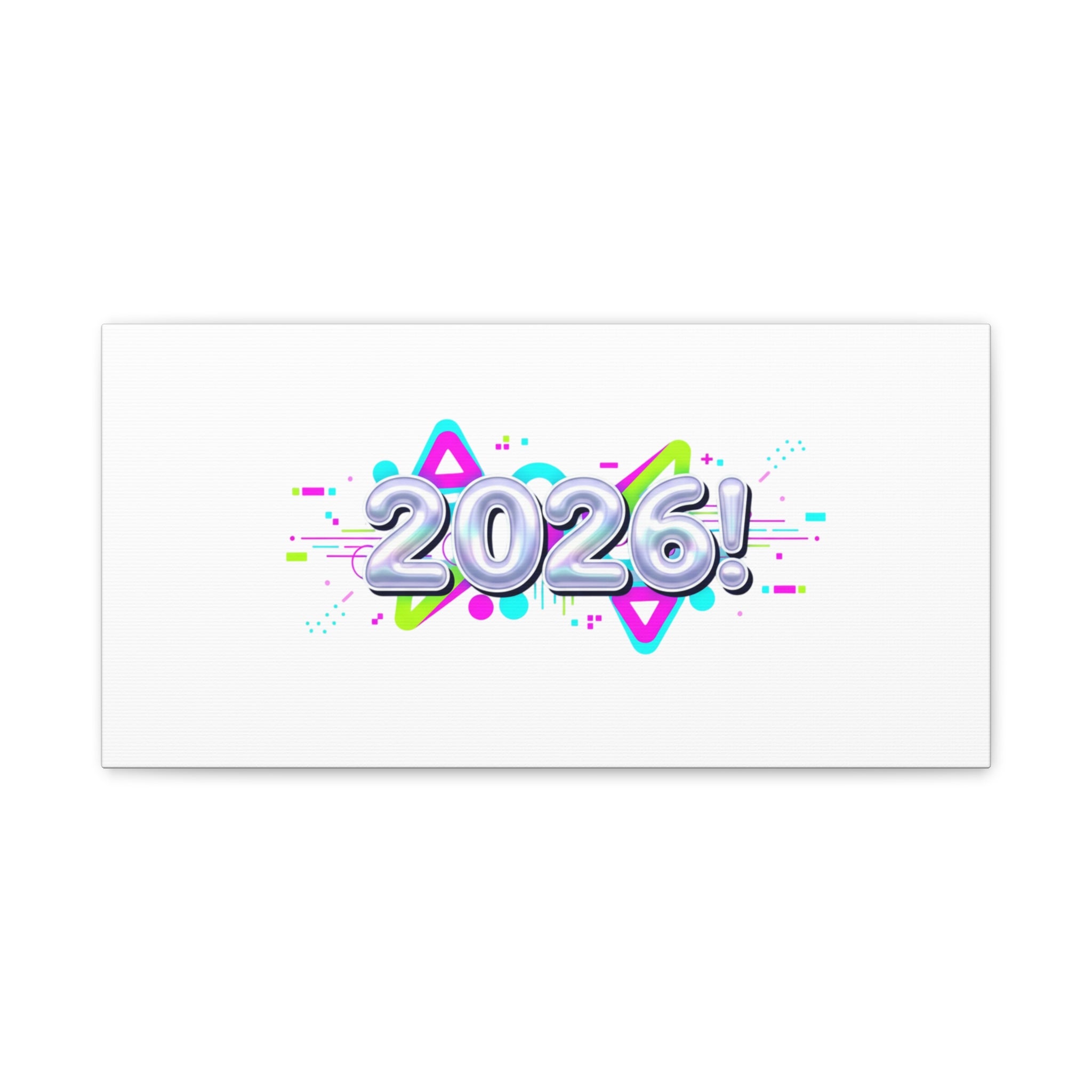 2026 Chrome Bubble Text Canvas | Y2K Cyber Holo, Retro Tech Print