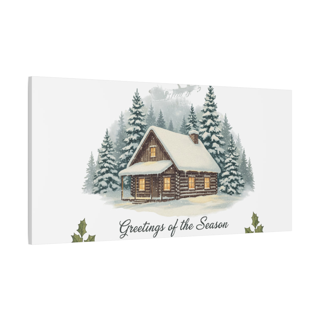 Vintage Christmas Postcard Cabin Canvas | Retro Holiday Card Design