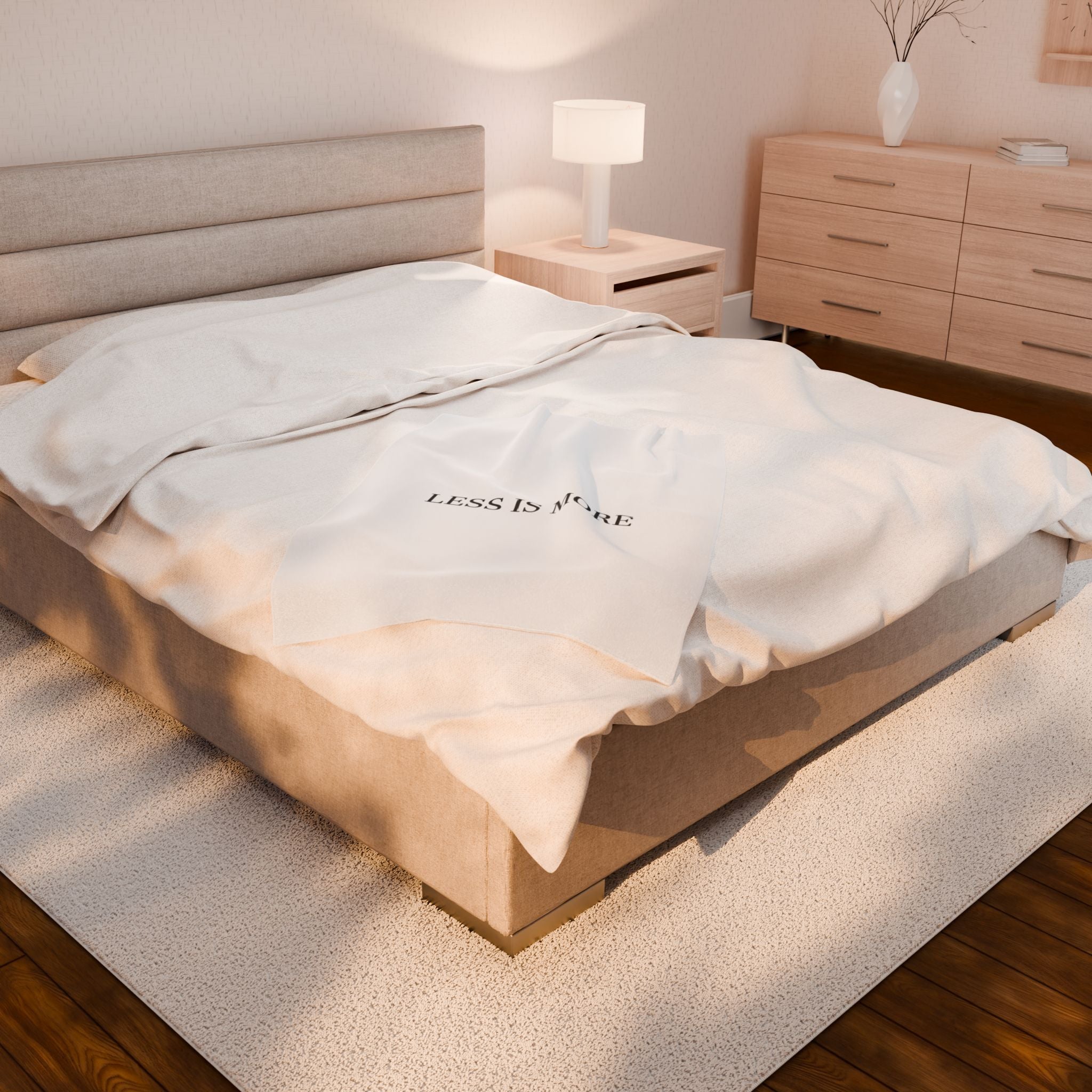 LESS IS MORE Velveteen Blanket | Minimal Serif Typography, Neutral Cozy Throw
