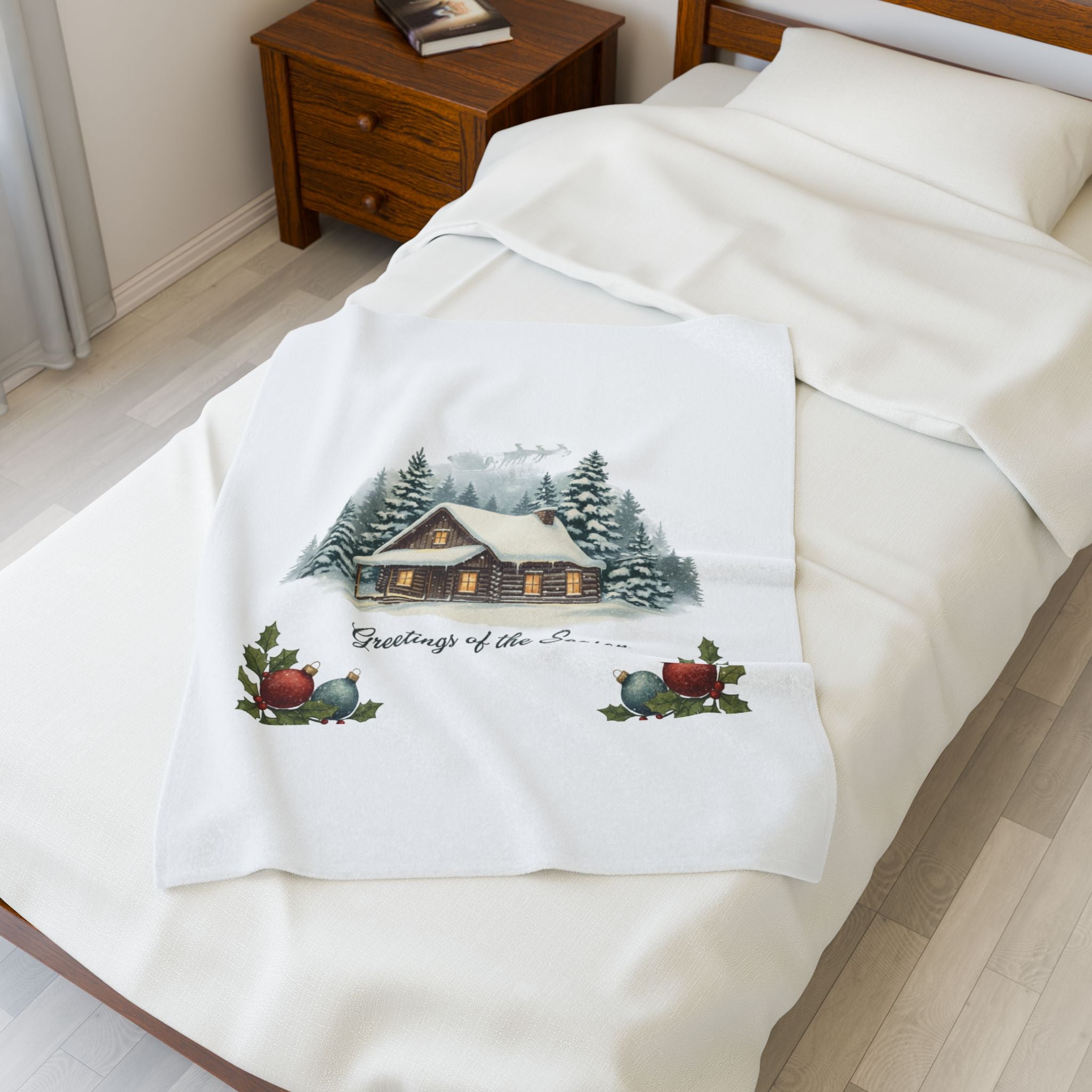 Vintage Christmas Postcard Cabin Blanket | retro holiday card design
