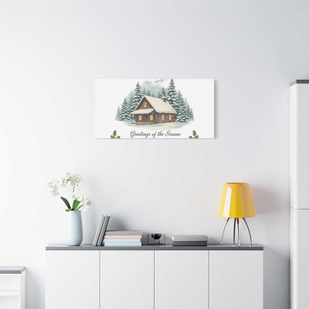 Vintage Christmas Postcard Cabin Canvas | Retro Holiday Card Design