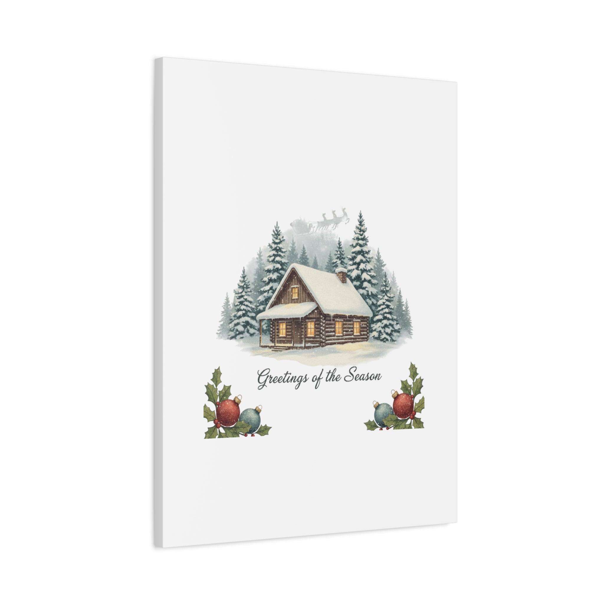 Vintage Christmas Postcard Cabin Canvas | Retro Holiday Card Design