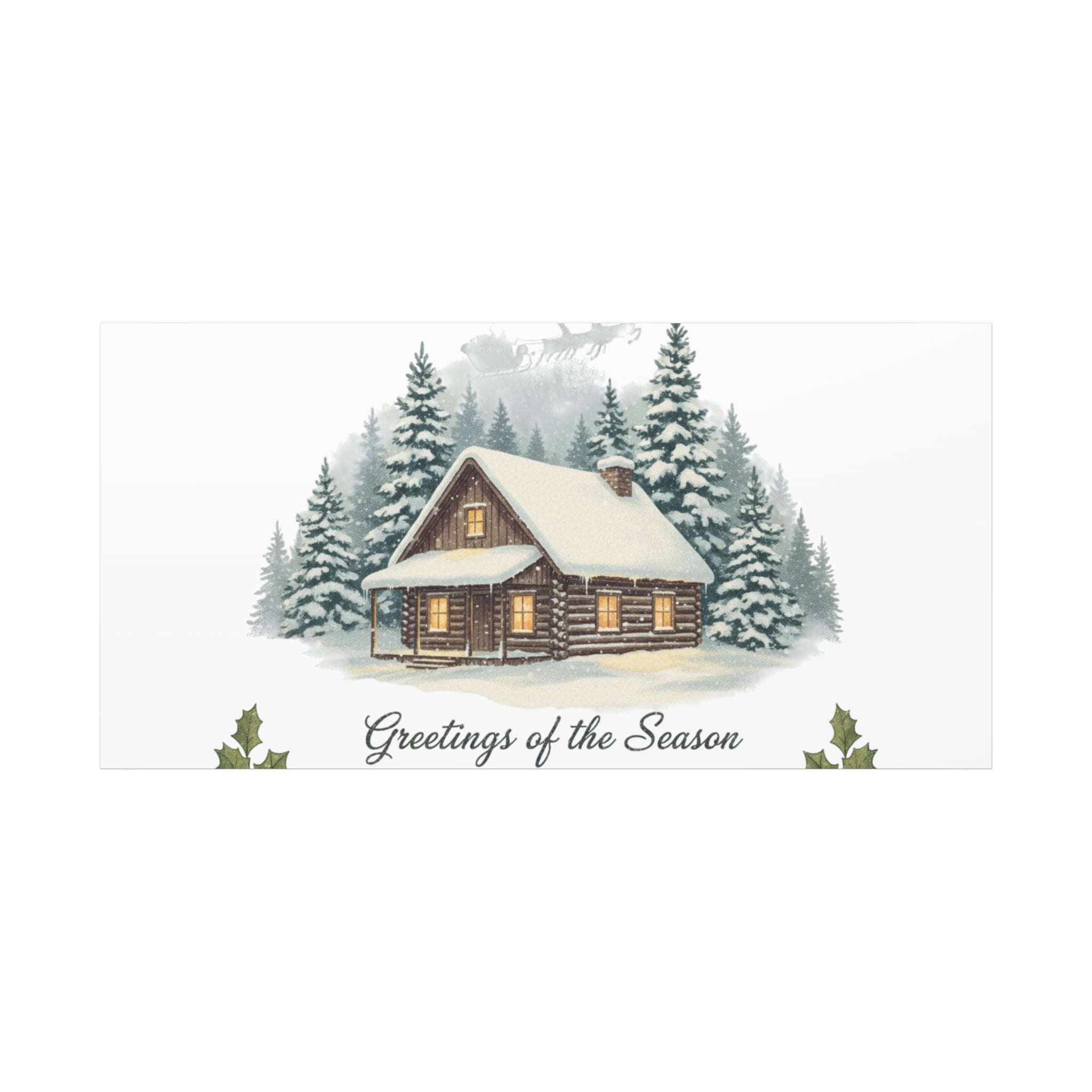 Vintage Christmas Postcard Cabin Canvas | Retro Holiday Card Design