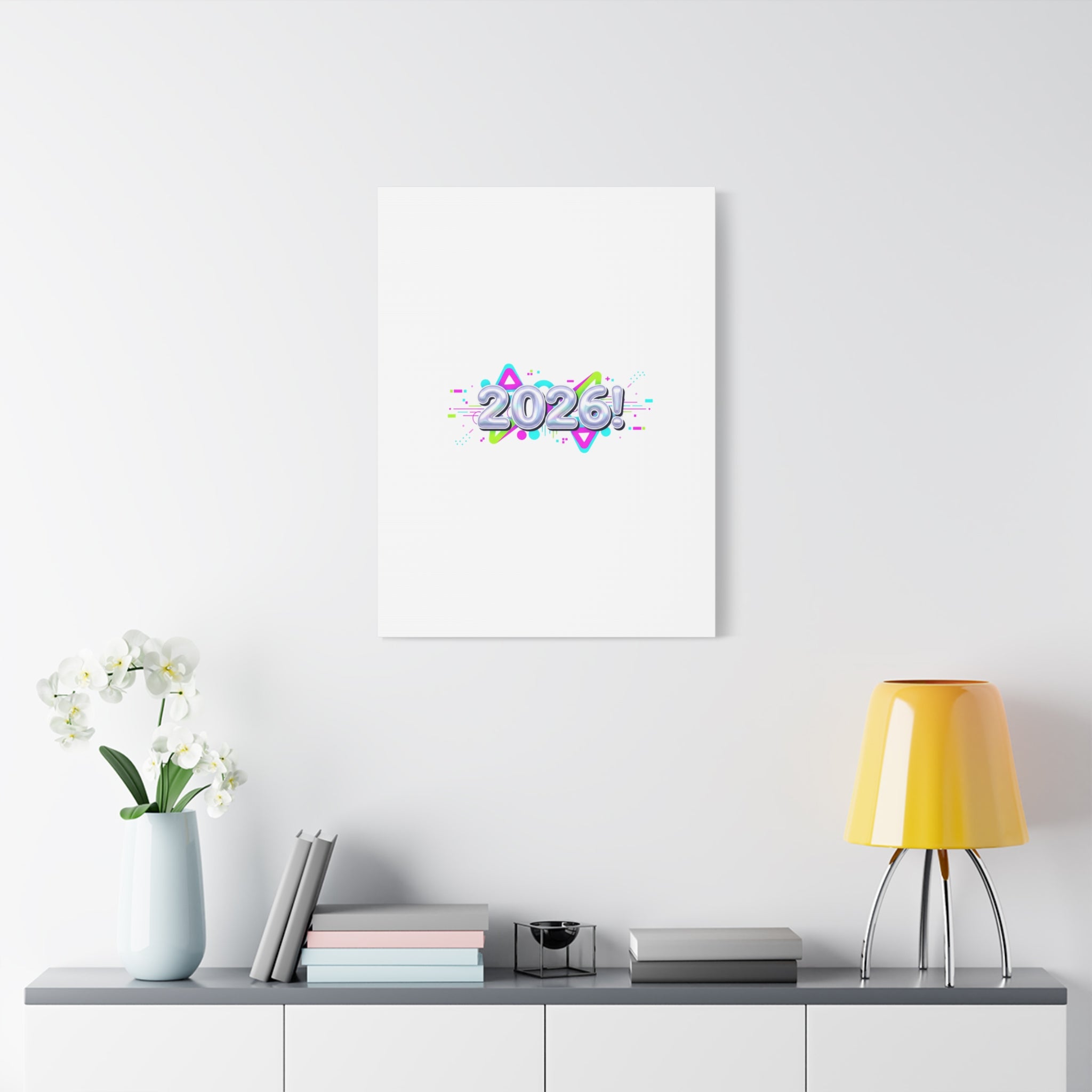 2026 Chrome Bubble Text Canvas | Y2K Cyber Holo, Retro Tech Print