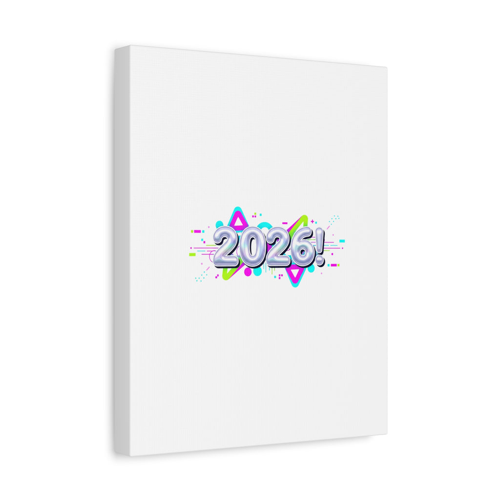 2026 Chrome Bubble Text Canvas | Y2K Cyber Holo, Retro Tech Print