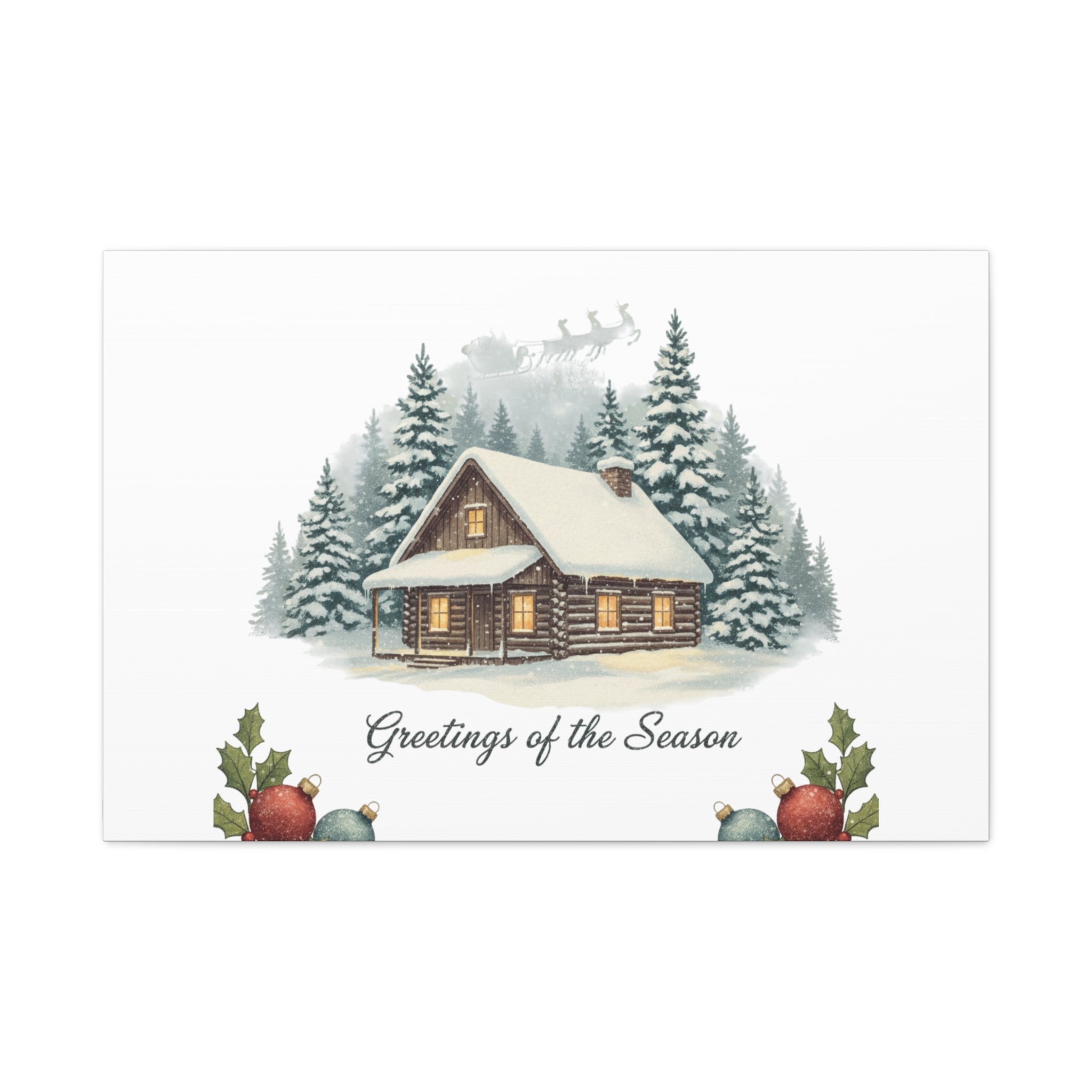 Vintage Christmas Postcard Cabin Canvas | Retro Holiday Card Design