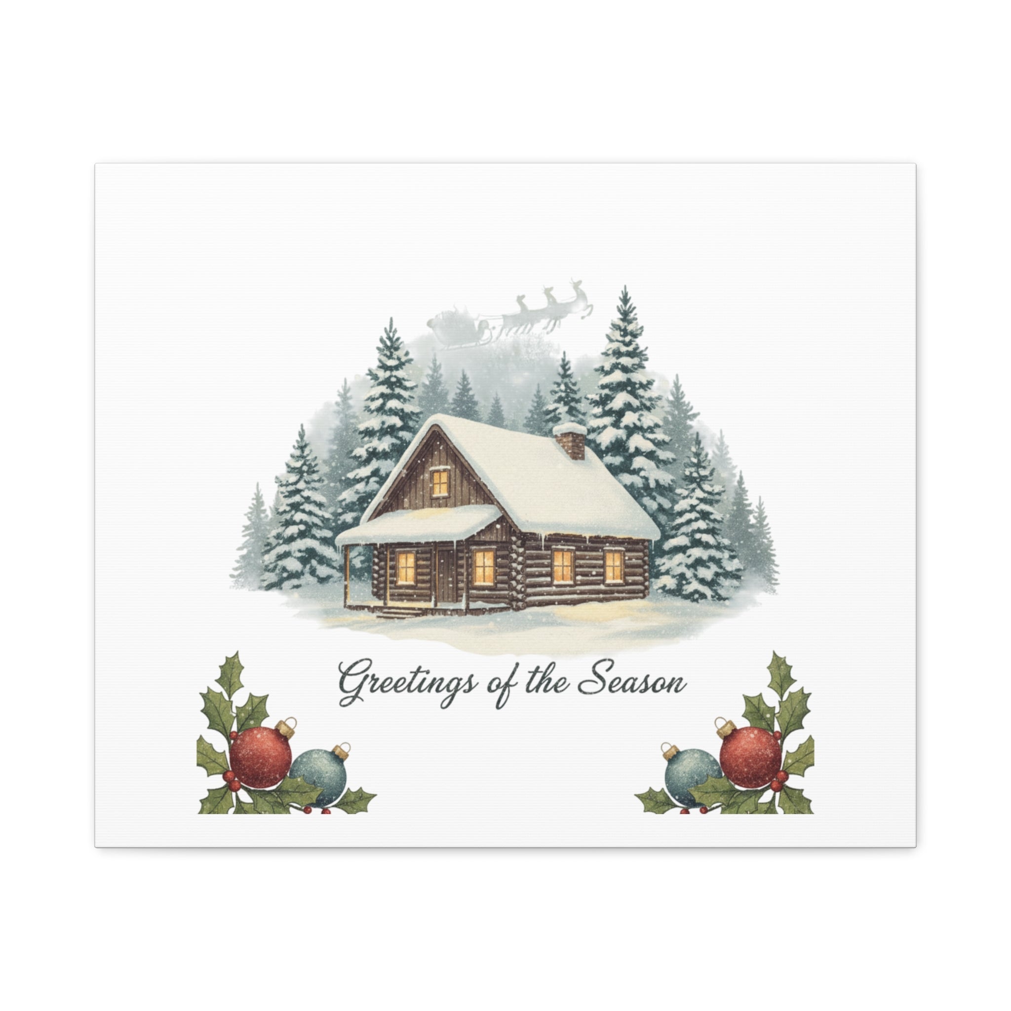 Vintage Christmas Postcard Cabin Canvas | Retro Holiday Card Design
