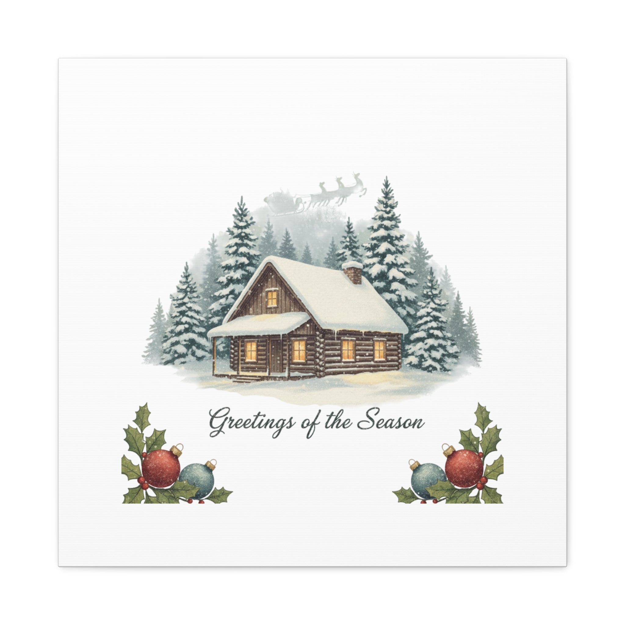 Vintage Christmas Postcard Cabin Canvas | Retro Holiday Card Design
