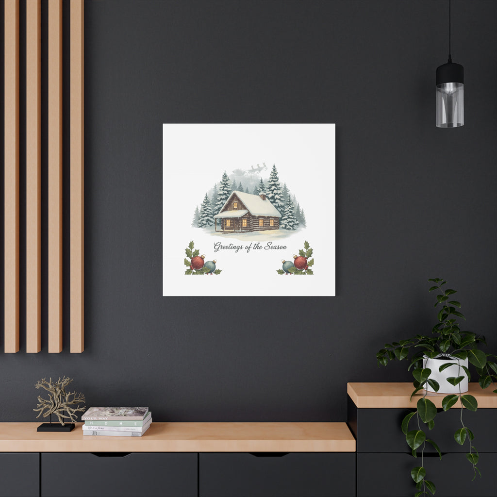 Vintage Christmas Postcard Cabin Canvas | Retro Holiday Card Design