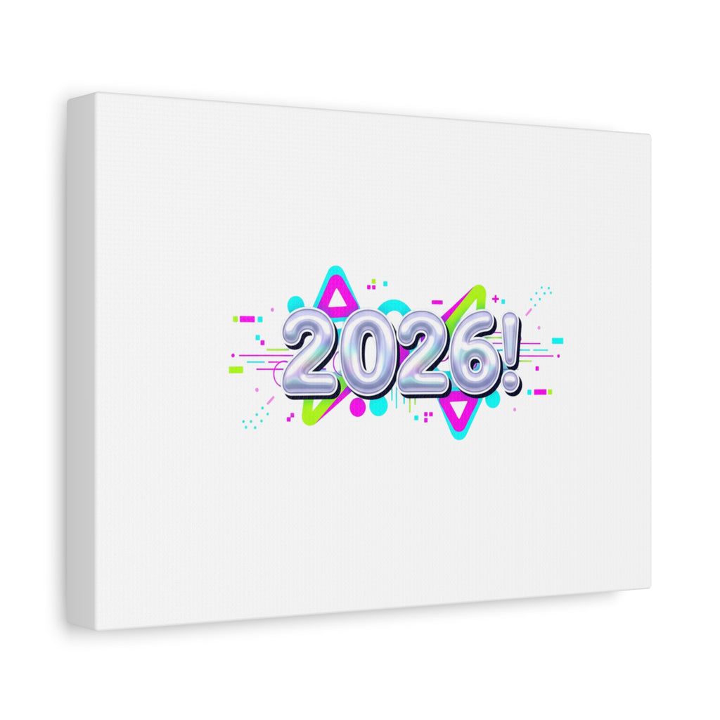 2026 Chrome Bubble Text Canvas | Y2K Cyber Holo, Retro Tech Print