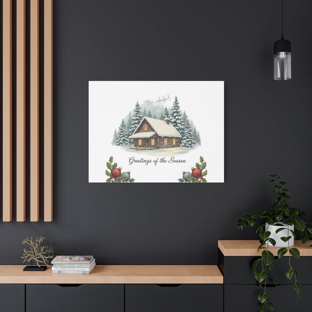 Vintage Christmas Postcard Cabin Canvas | Retro Holiday Card Design