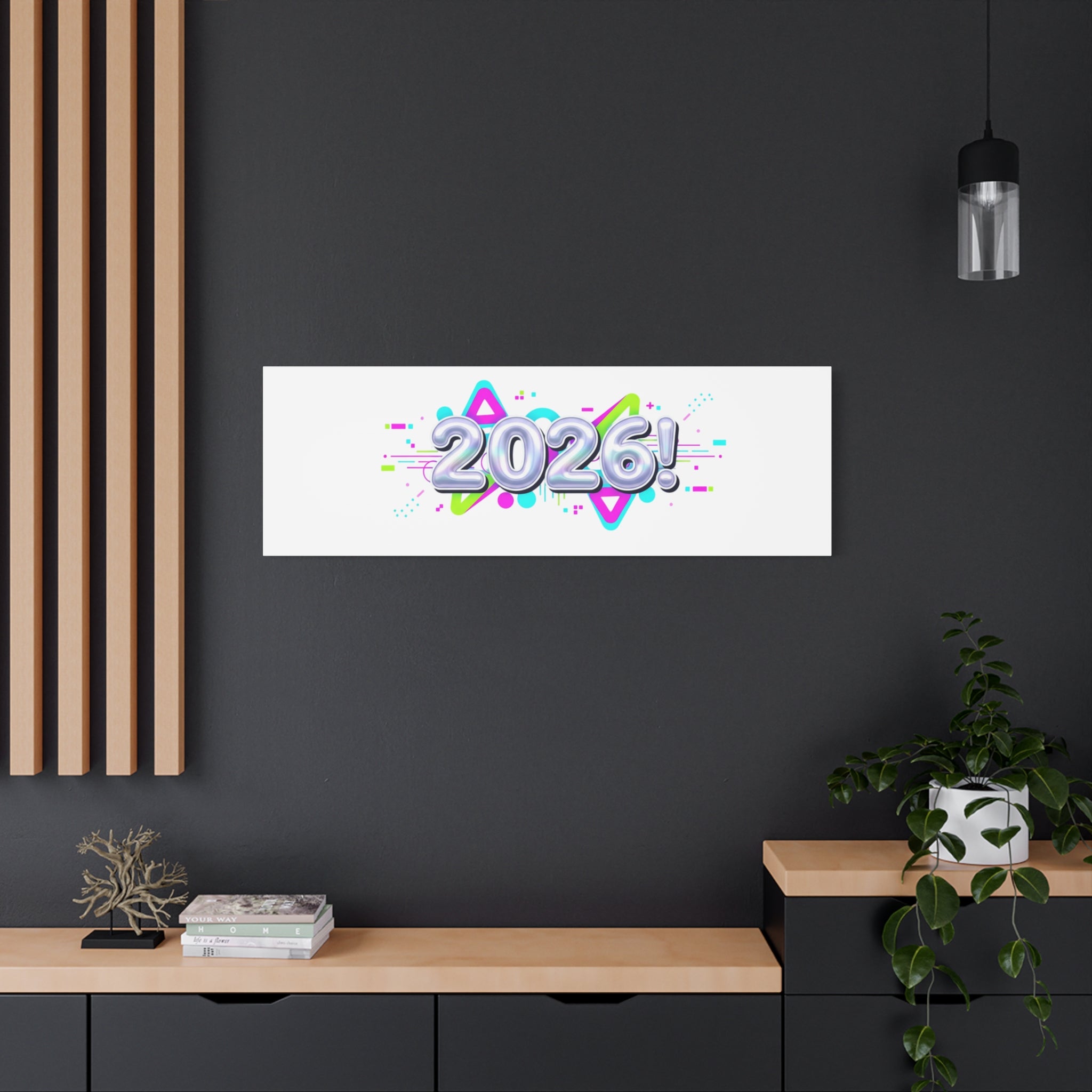 2026 Chrome Bubble Text Canvas | Y2K Cyber Holo, Retro Tech Print