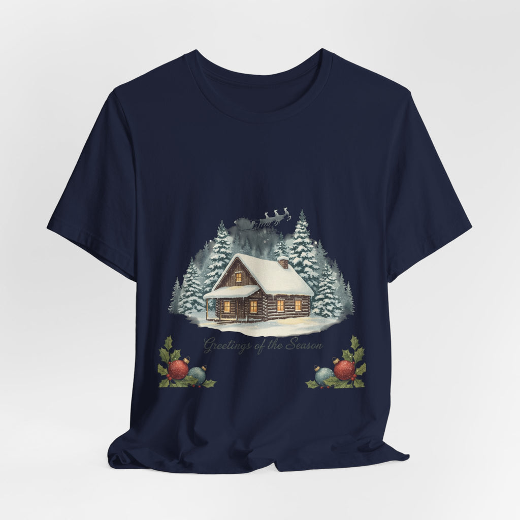 Vintage Christmas Postcard Cabin Tee | Retro Holiday Card Design