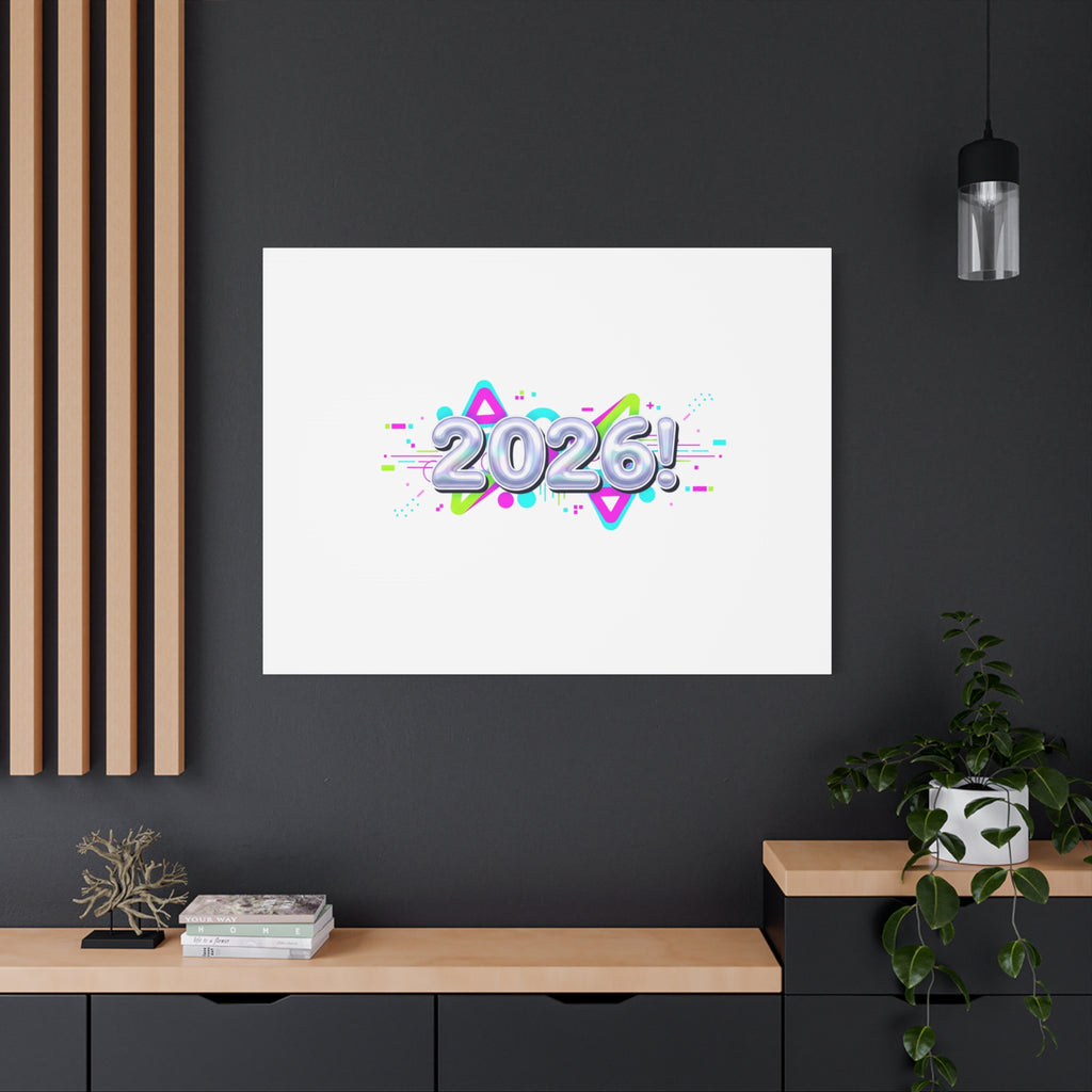 2026 Chrome Bubble Text Canvas | Y2K Cyber Holo, Retro Tech Print