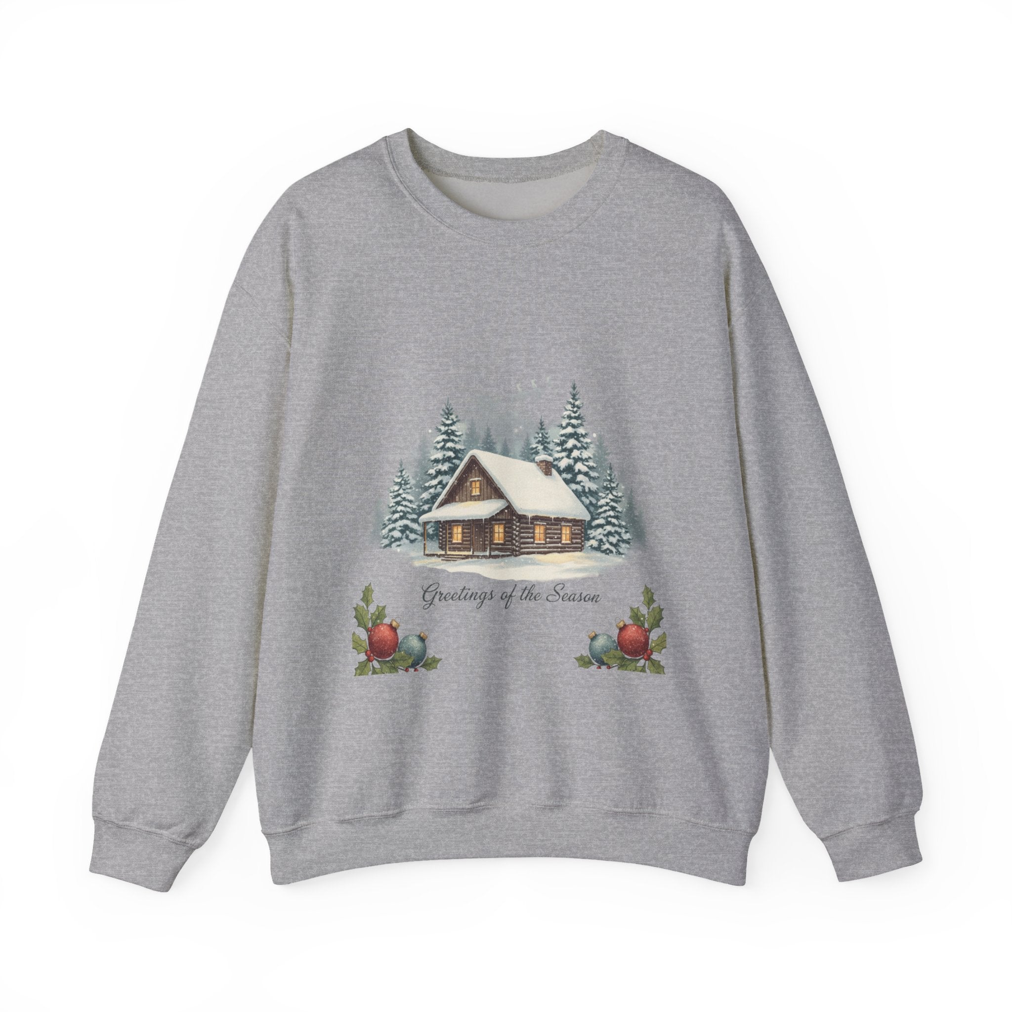 Vintage Christmas Postcard Cabin Sweatshirt | retro holiday card design, sepia holiday
