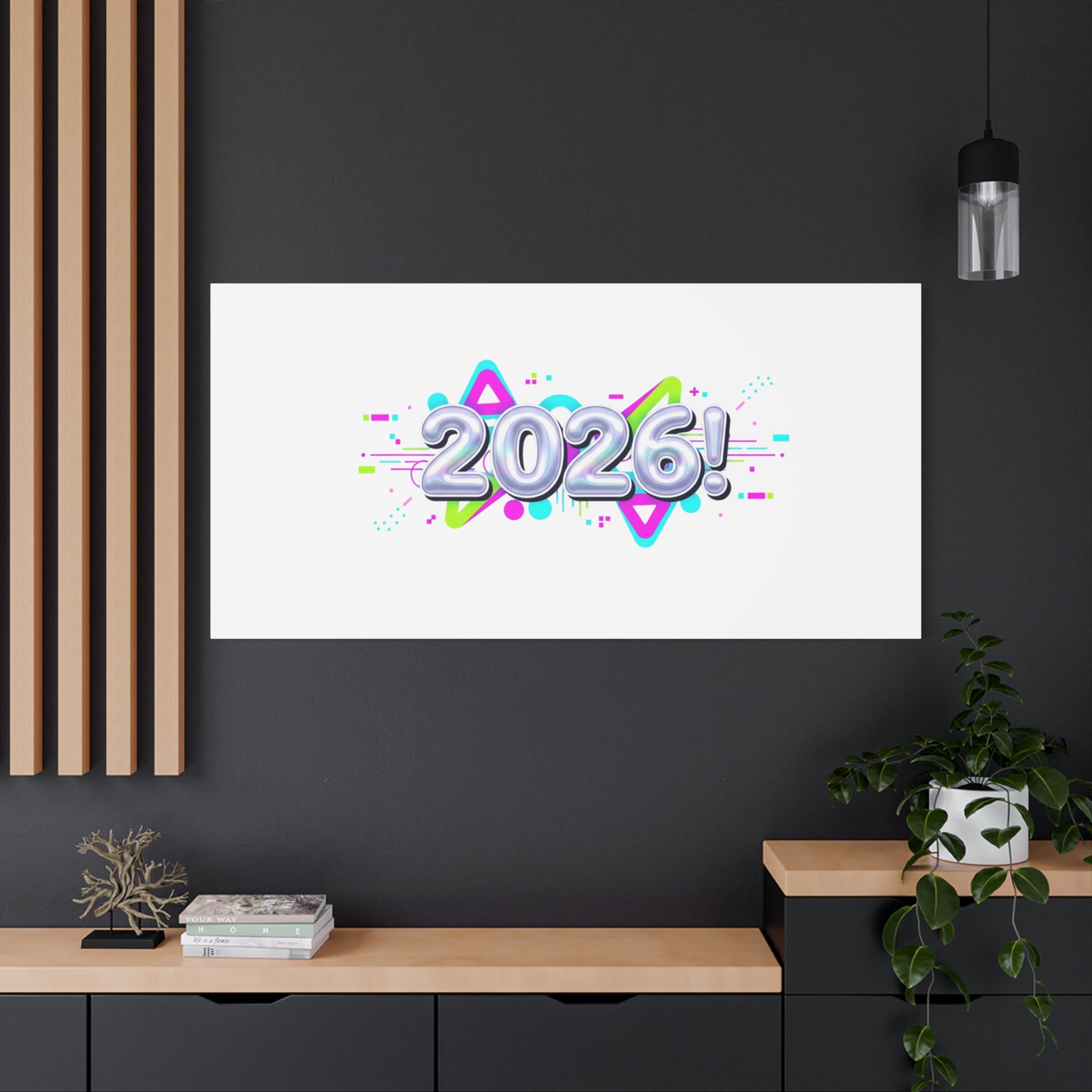 2026 Chrome Bubble Text Canvas | Y2K Cyber Holo, Retro Tech Print