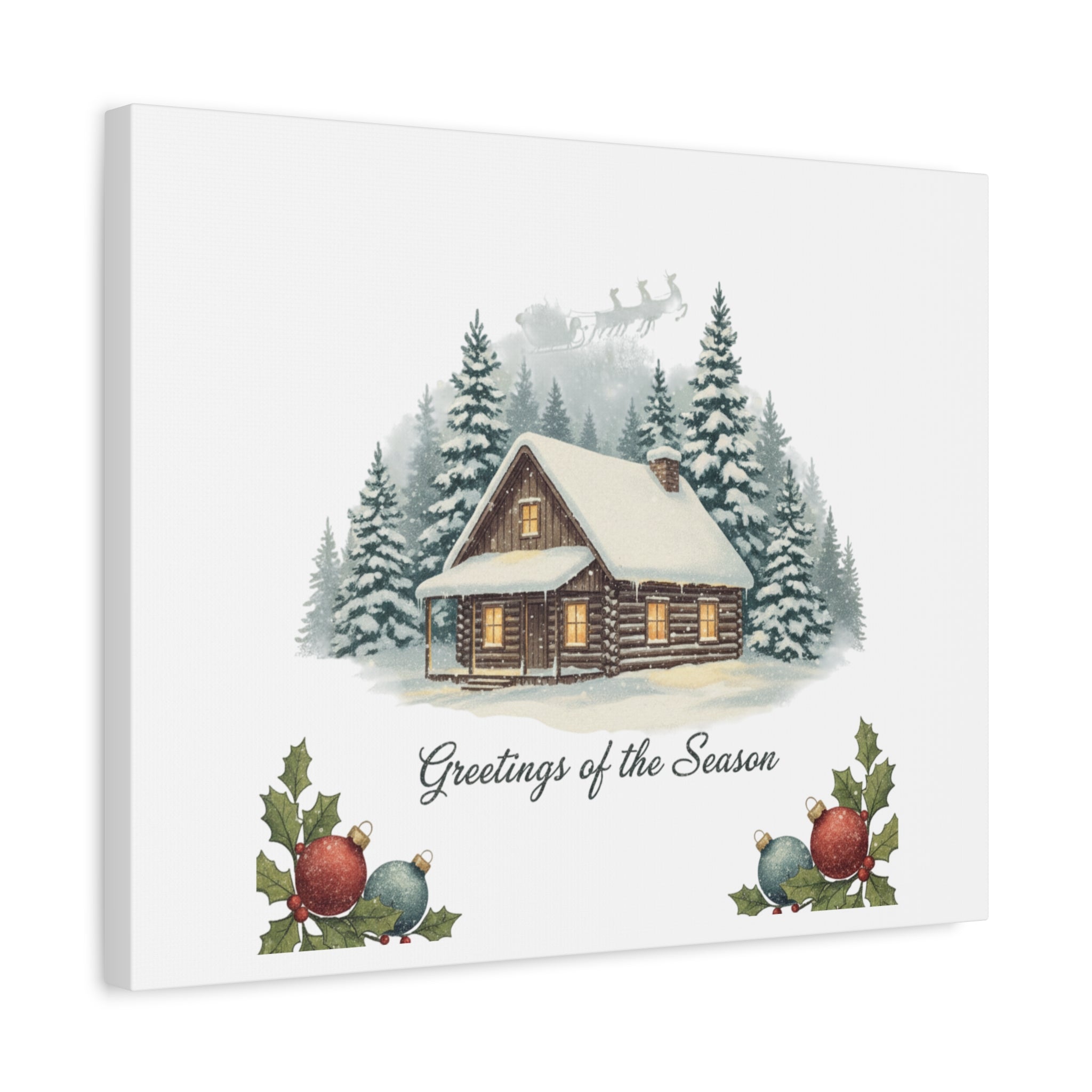 Vintage Christmas Postcard Cabin Canvas | Retro Holiday Card Design