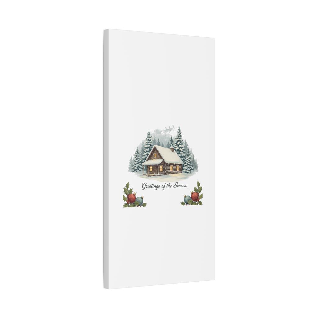 Vintage Christmas Postcard Cabin Canvas | Retro Holiday Card Design
