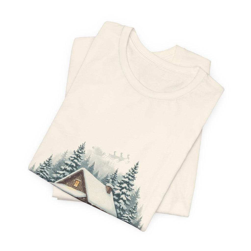 Vintage Christmas Postcard Cabin Tee | Retro Holiday Card Design