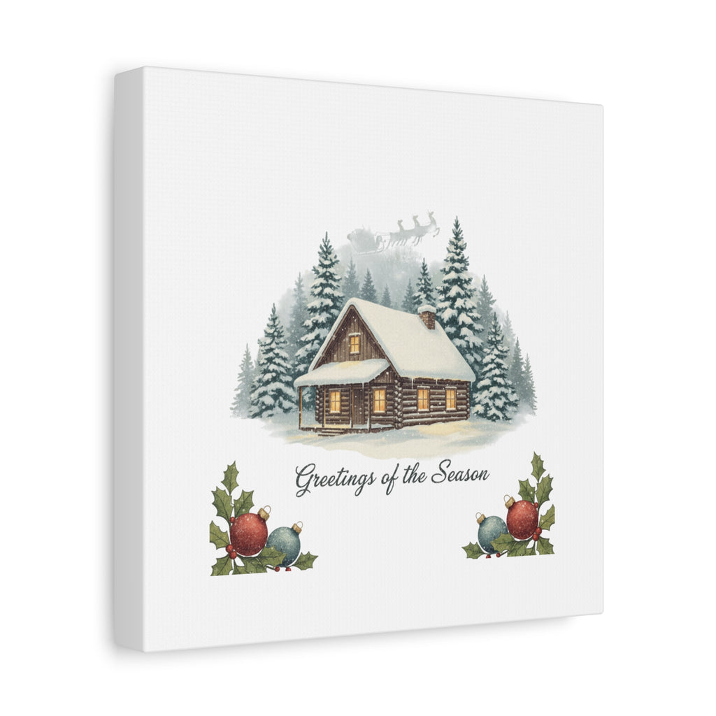 Vintage Christmas Postcard Cabin Canvas | Retro Holiday Card Design