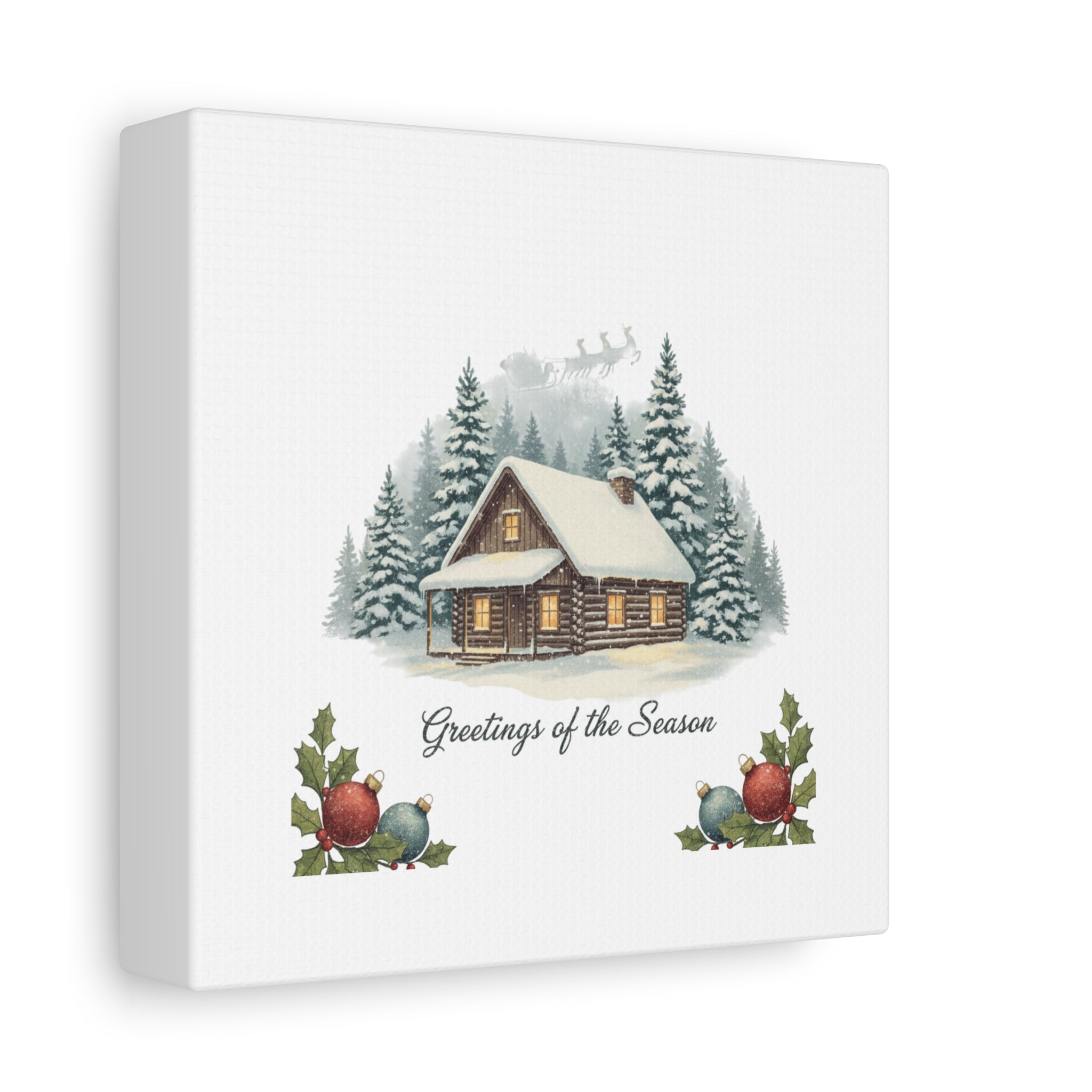 Vintage Christmas Postcard Cabin Canvas | Retro Holiday Card Design