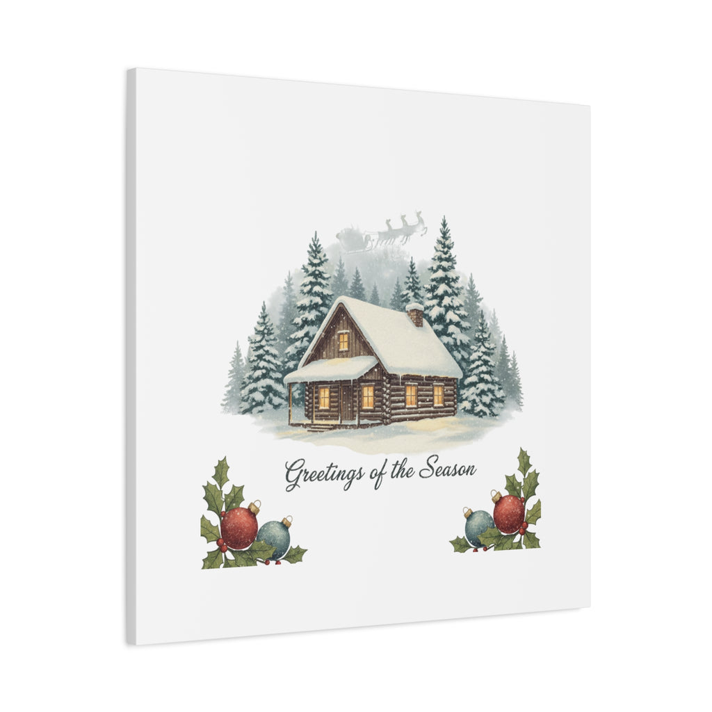 Vintage Christmas Postcard Cabin Canvas | Retro Holiday Card Design