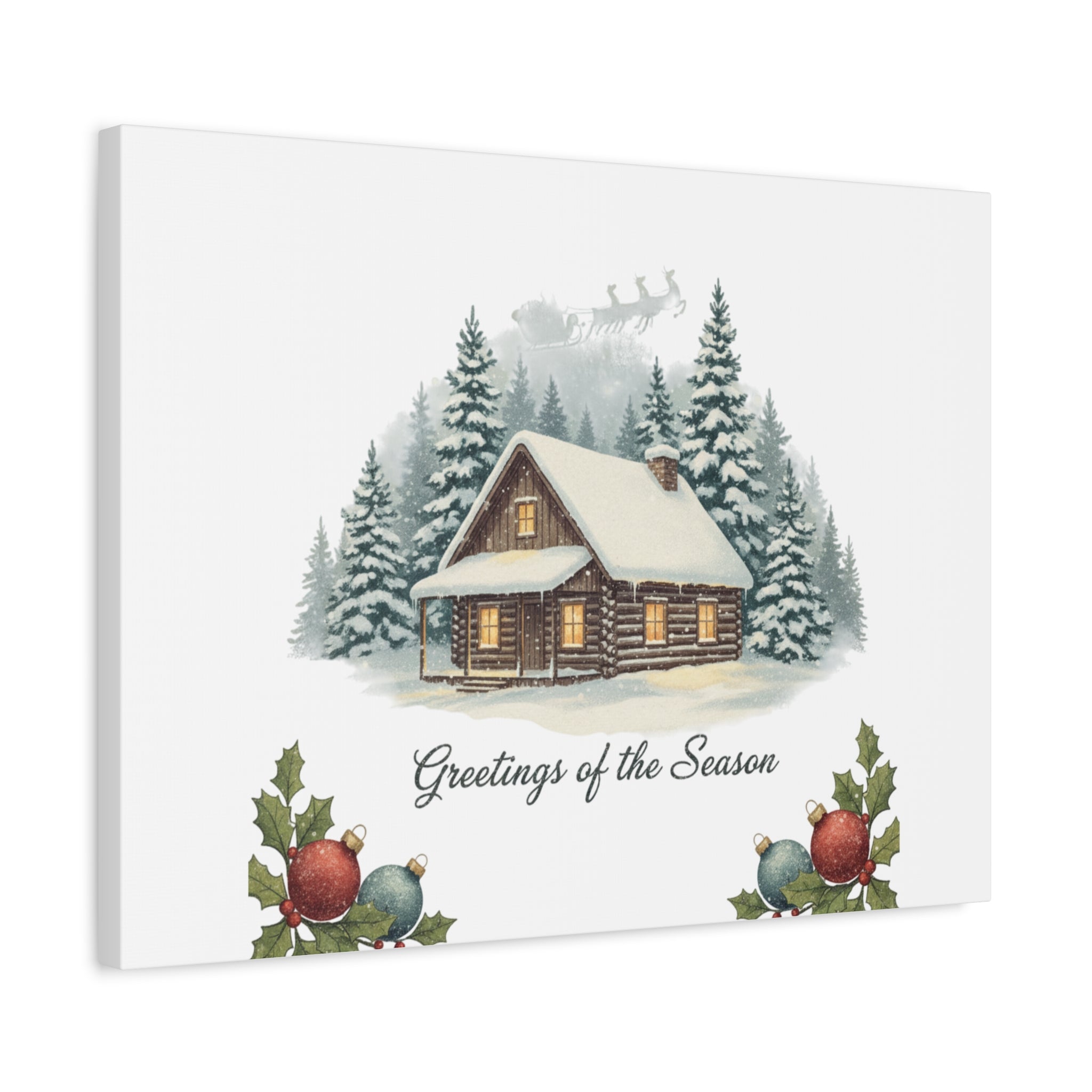 Vintage Christmas Postcard Cabin Canvas | Retro Holiday Card Design