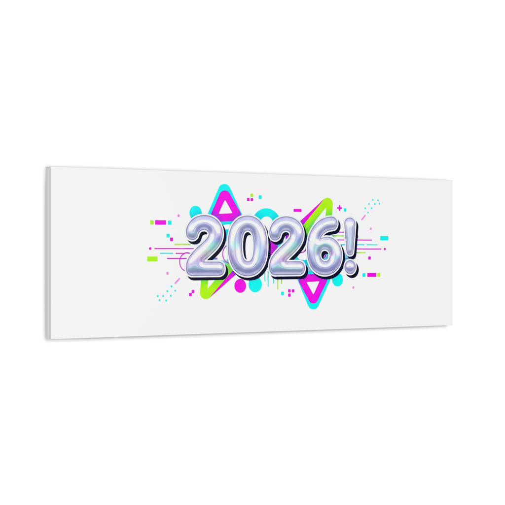 2026 Chrome Bubble Text Canvas | Y2K Cyber Holo, Retro Tech Print