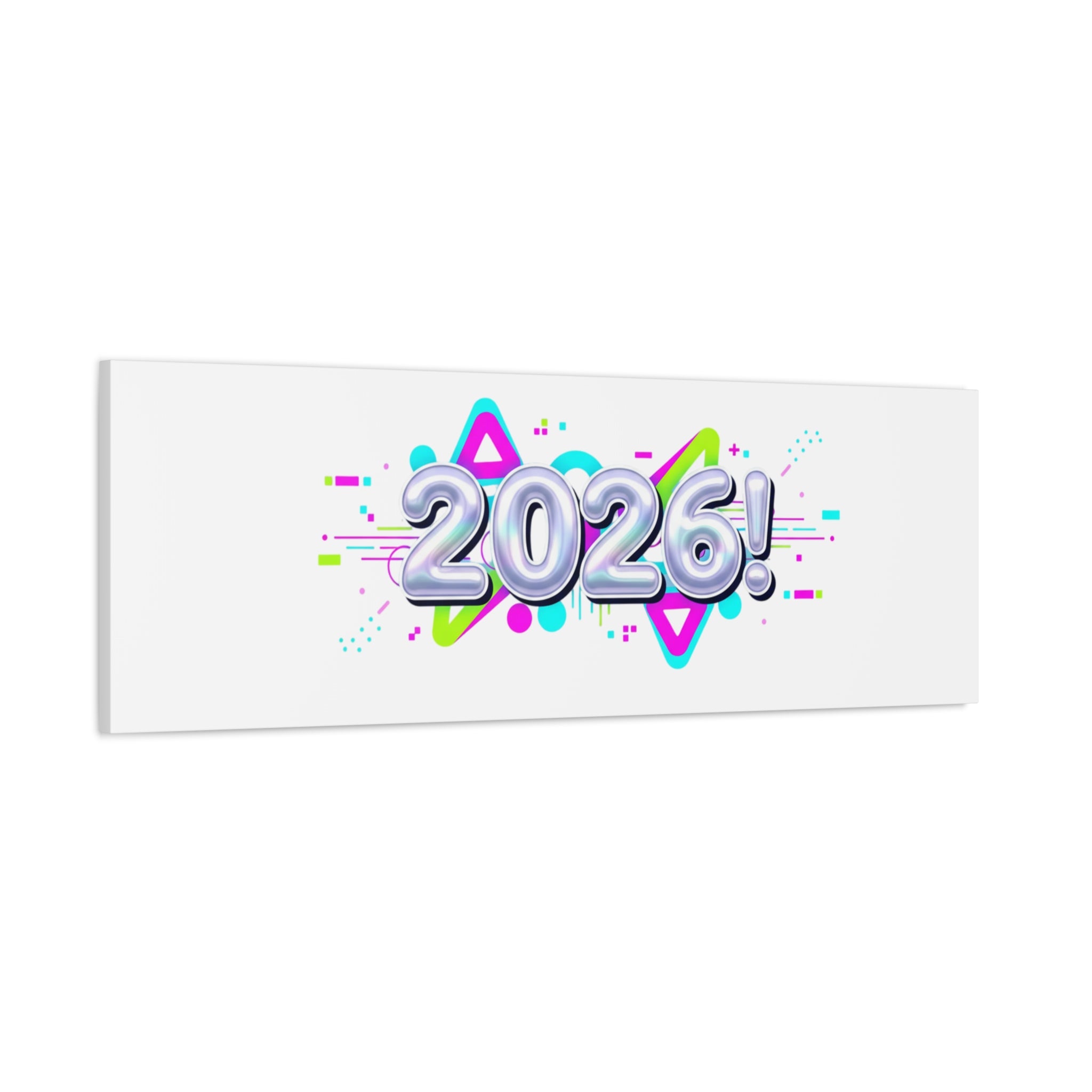 2026 Chrome Bubble Text Canvas | Y2K Cyber Holo, Retro Tech Print