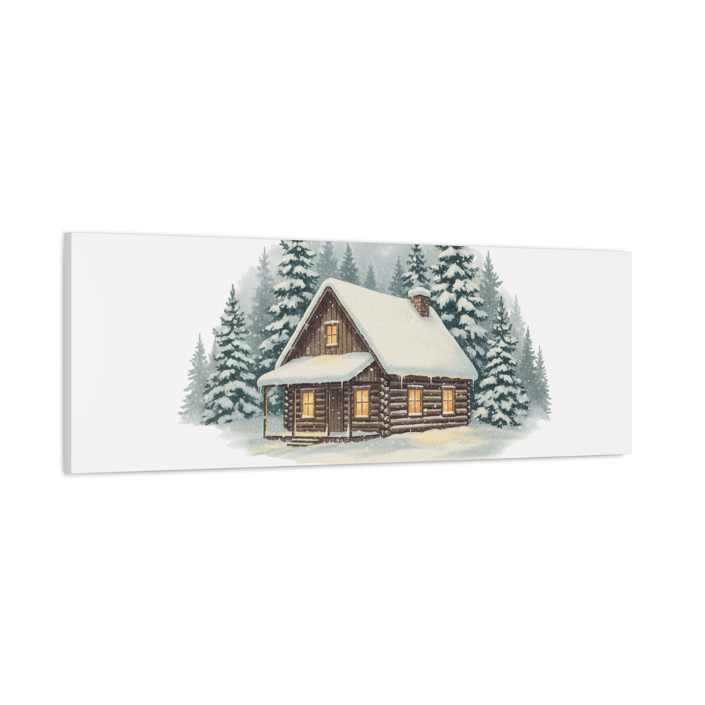 Vintage Christmas Postcard Cabin Canvas | Retro Holiday Card Design