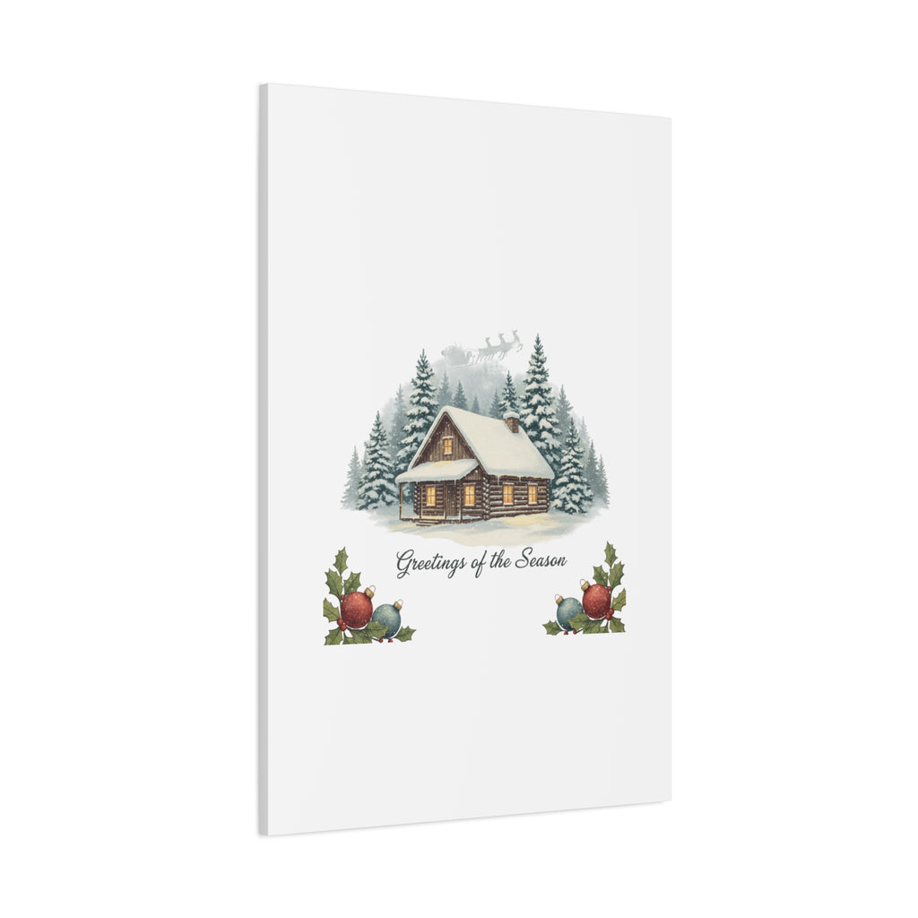 Vintage Christmas Postcard Cabin Canvas | Retro Holiday Card Design