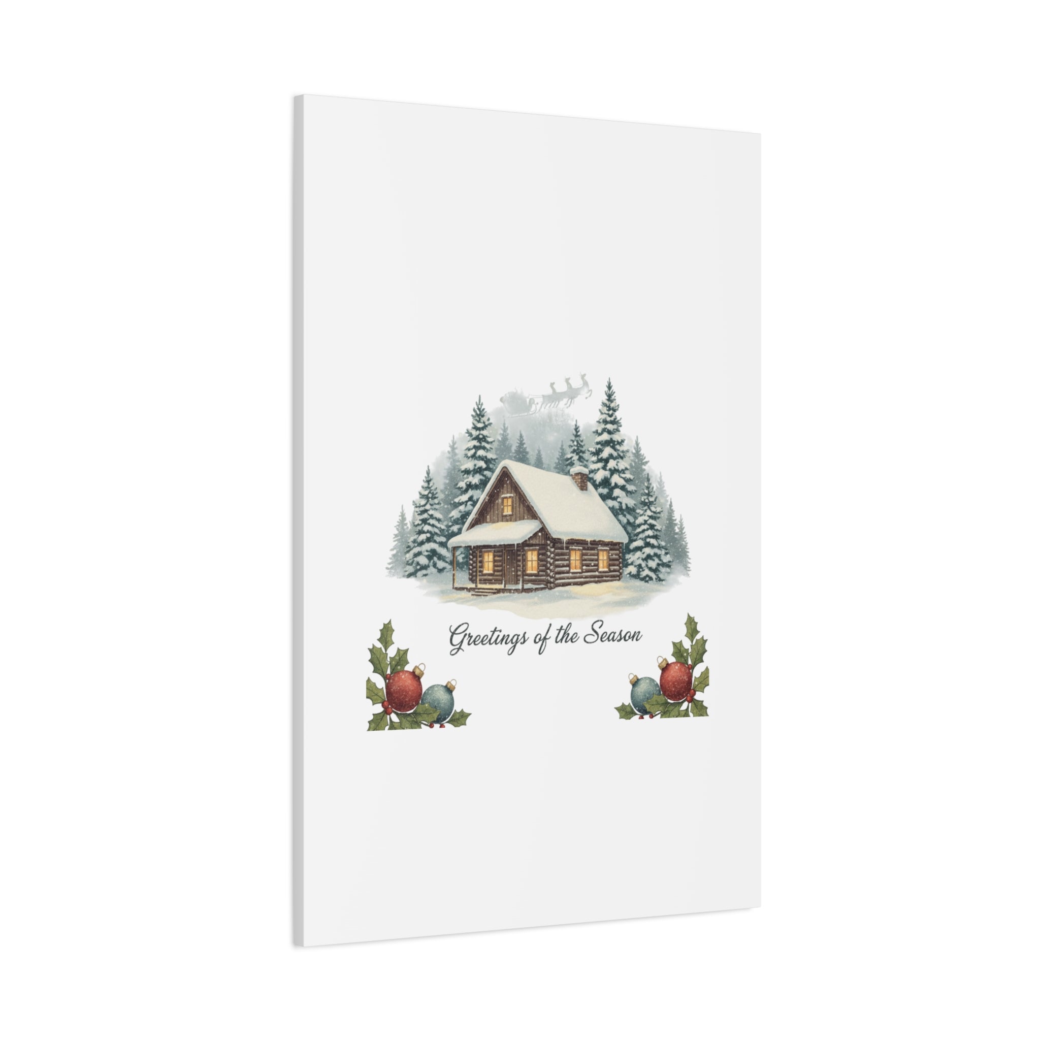 Vintage Christmas Postcard Cabin Canvas | Retro Holiday Card Design
