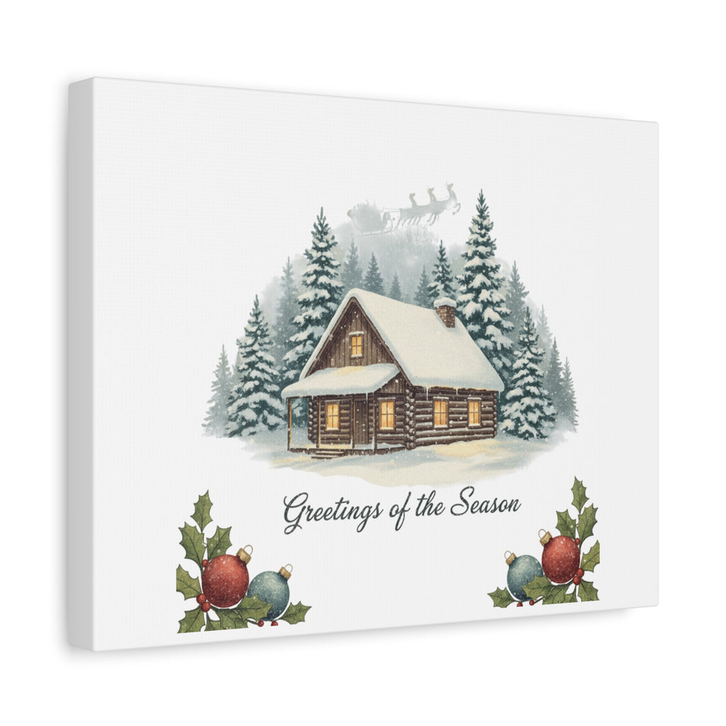 Vintage Christmas Postcard Cabin Canvas | Retro Holiday Card Design