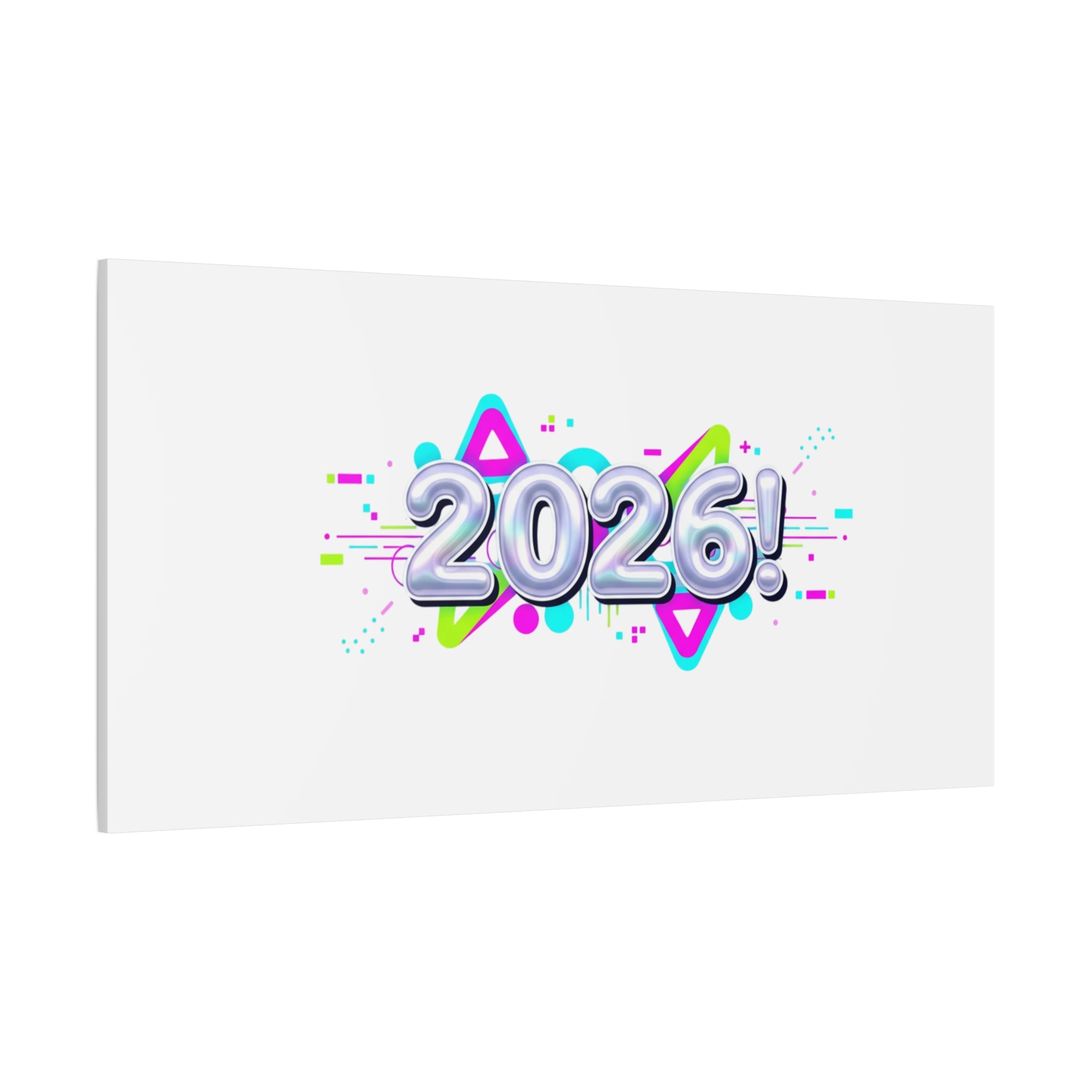 2026 Chrome Bubble Text Canvas | Y2K Cyber Holo, Retro Tech Print