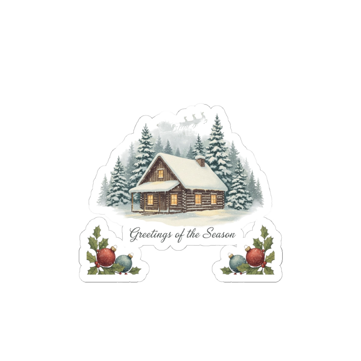 Greetings of the Season Kiss-Cut Sticker | vintage Christmas postcard, retro holiday card design