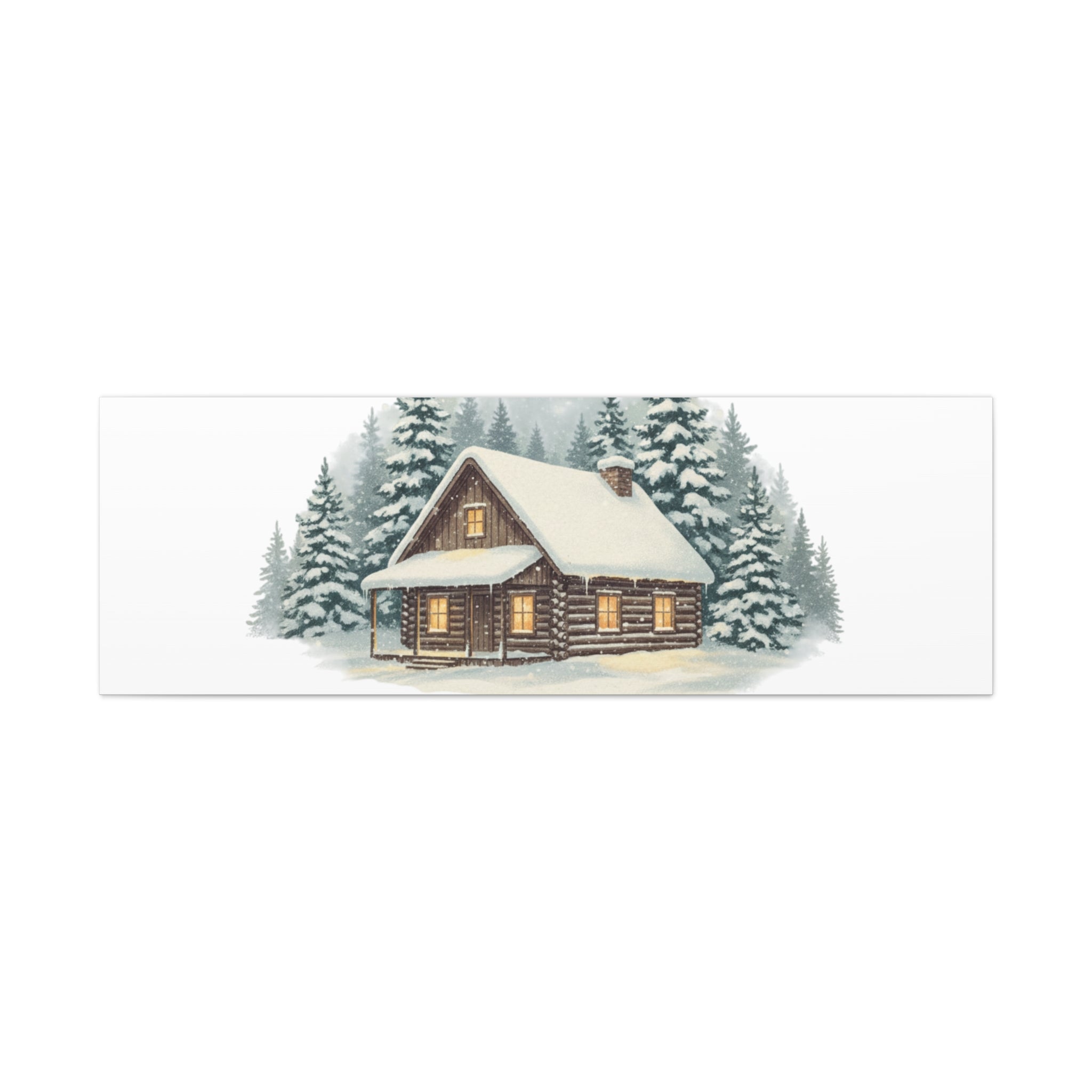 Vintage Christmas Postcard Cabin Canvas | Retro Holiday Card Design