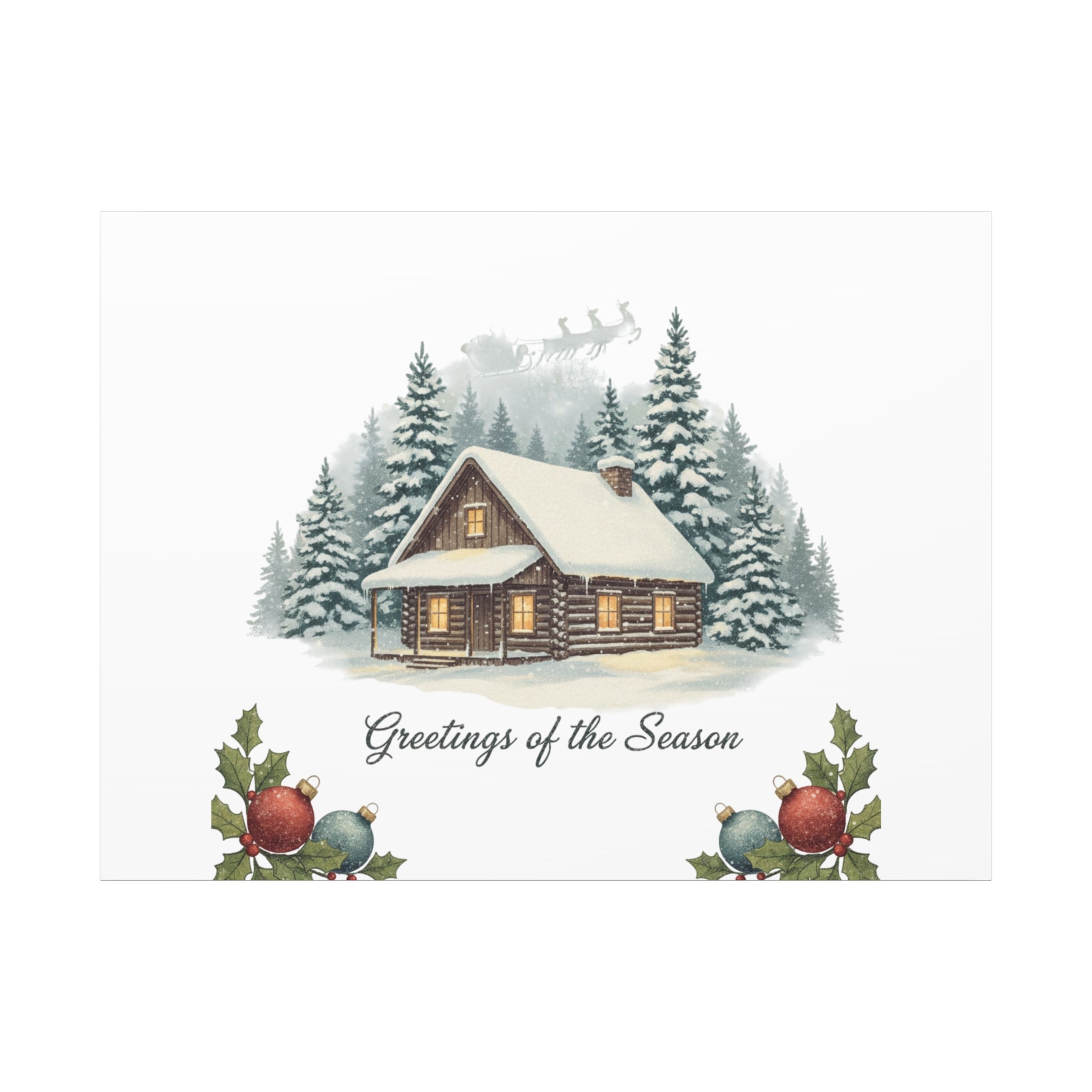 Vintage Christmas Postcard Cabin Canvas | Retro Holiday Card Design