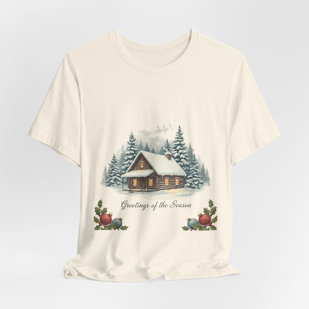 Vintage Christmas Postcard Cabin Tee | Retro Holiday Card Design