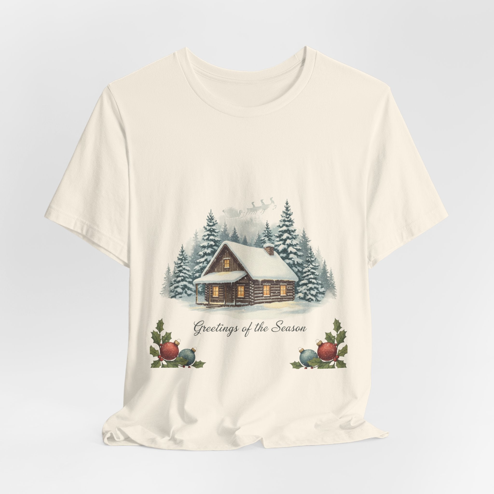 Vintage Christmas Postcard Cabin Tee | Retro Holiday Card Design