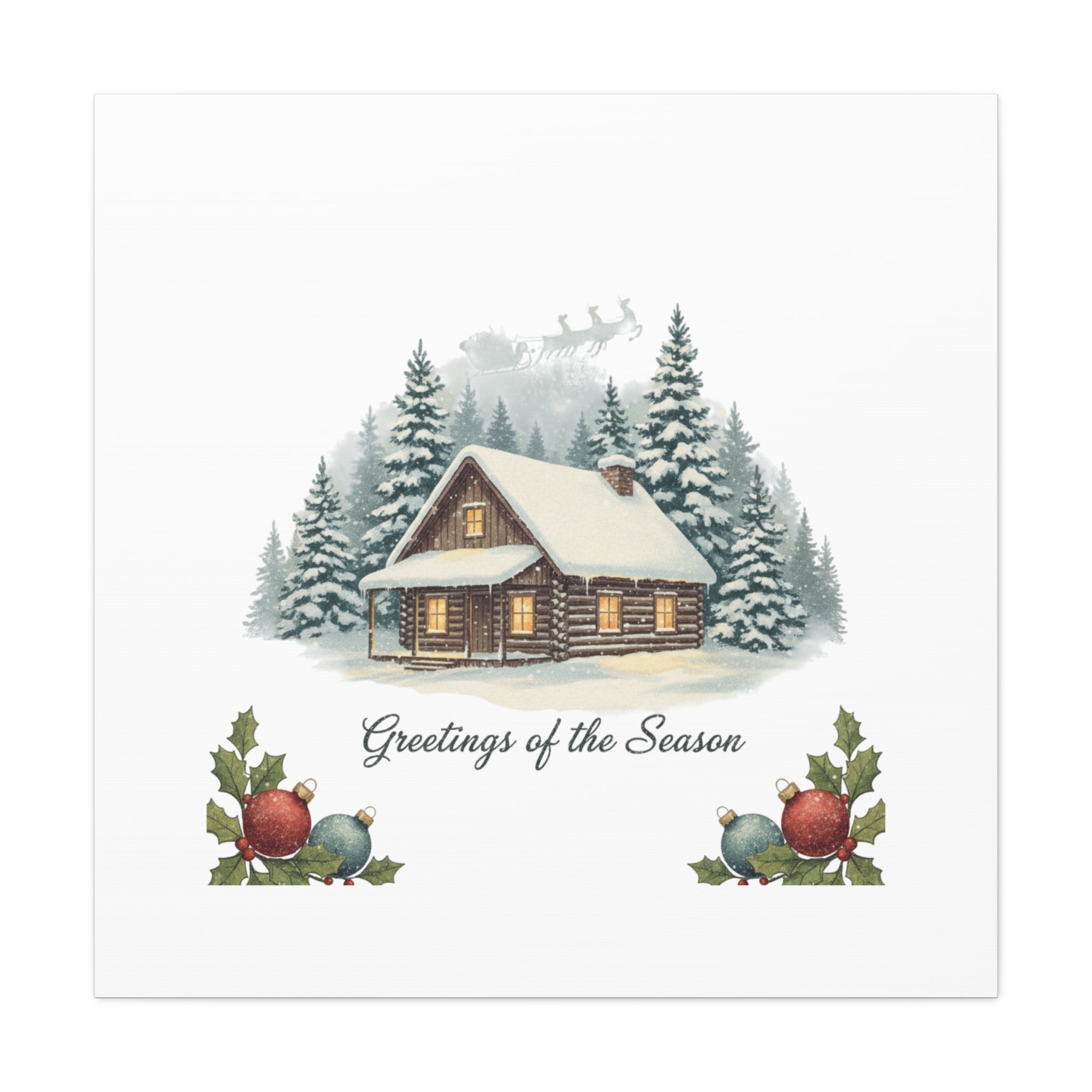 Vintage Christmas Postcard Cabin Canvas | Retro Holiday Card Design
