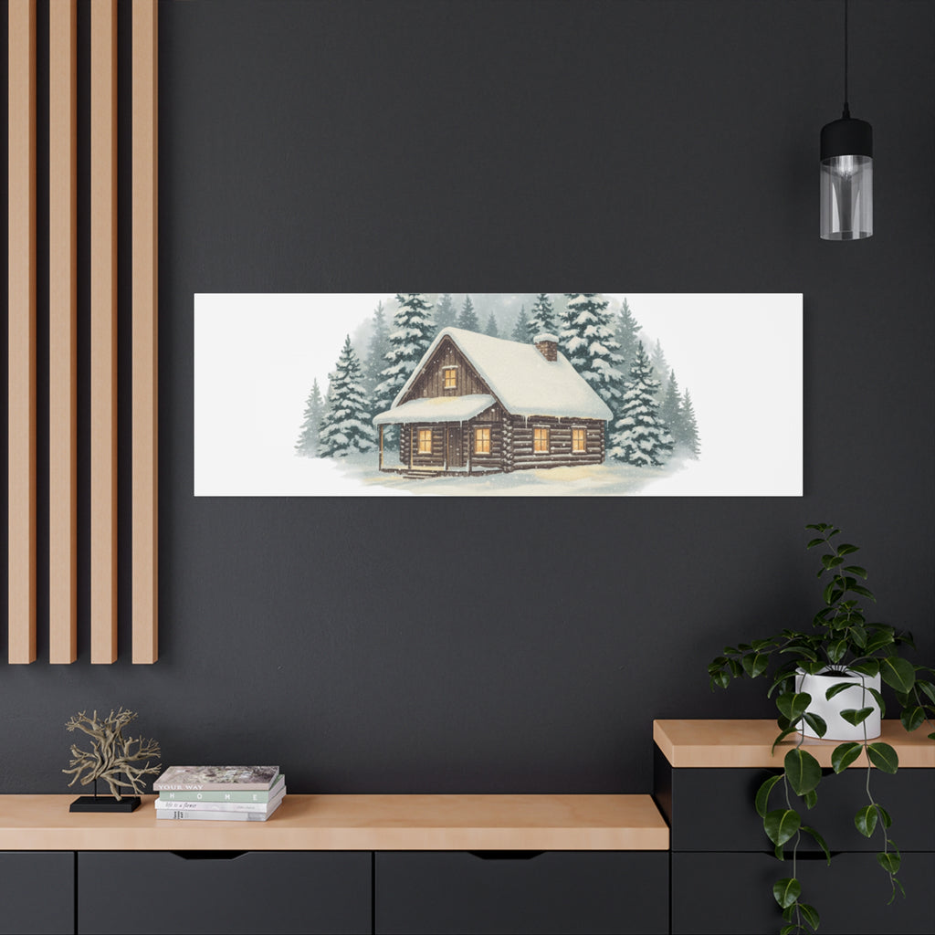 Vintage Christmas Postcard Cabin Canvas | Retro Holiday Card Design