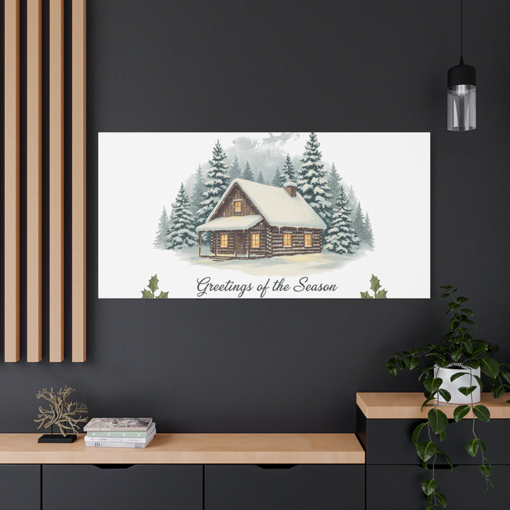 Vintage Christmas Postcard Cabin Canvas | Retro Holiday Card Design