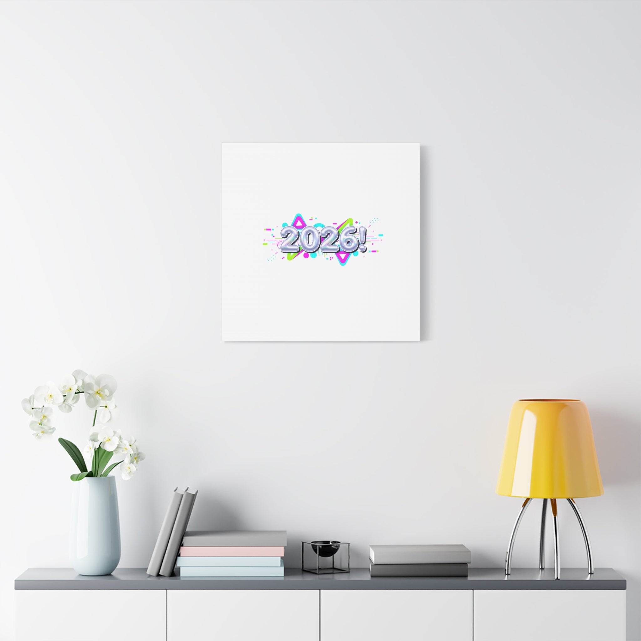 2026 Chrome Bubble Text Canvas | Y2K Cyber Holo, Retro Tech Print
