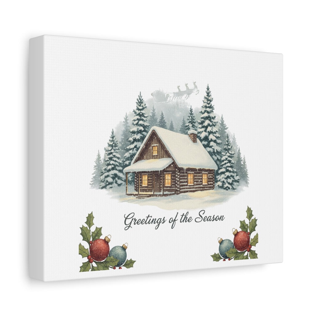 Vintage Christmas Postcard Cabin Canvas | Retro Holiday Card Design